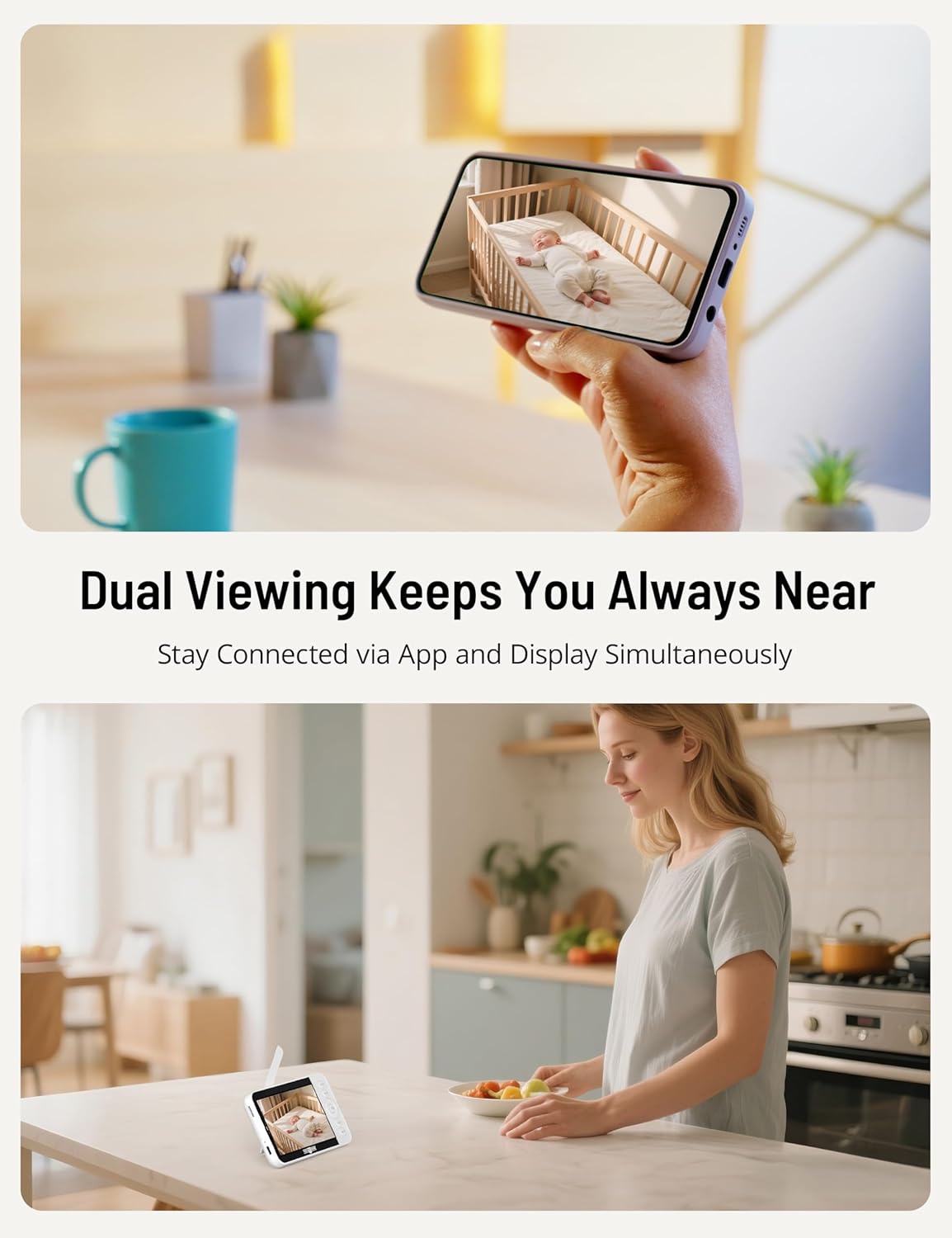 PARIS RHÔNE Video Baby Monitor, 2K UHD WiFi Camera, Night Vision, 5” Smart Baby Monitor with App Control, Motion and Cry Detection, AI Tracking, Three-Way Audio, RGB Night Light, Lullabies