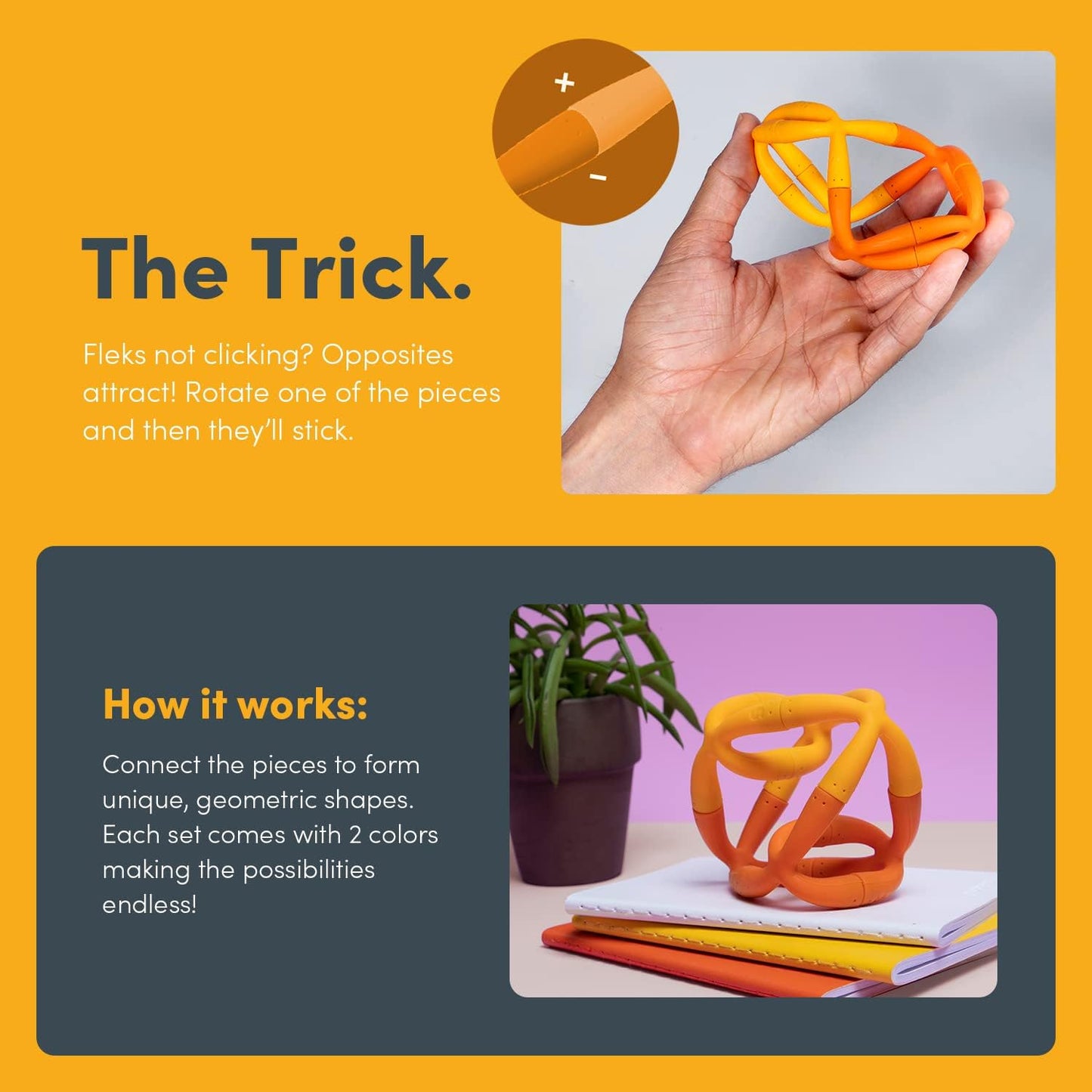 Speks Fleks Silicone 6-Piece Building Set - Marigold - Fun Desk Toy for Adults