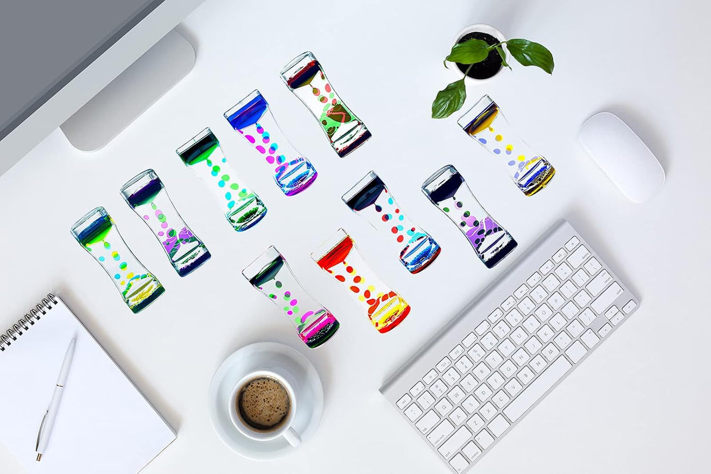 Liquid Motion Bubbler Timer Set of 9 Great Desktop Liquid Timer for Fidget Toy, Rainbow Water Timer for Autism, Activity, Drip Oil Motion Bubble Toy Sensory Play for Office Home Desk Décor
