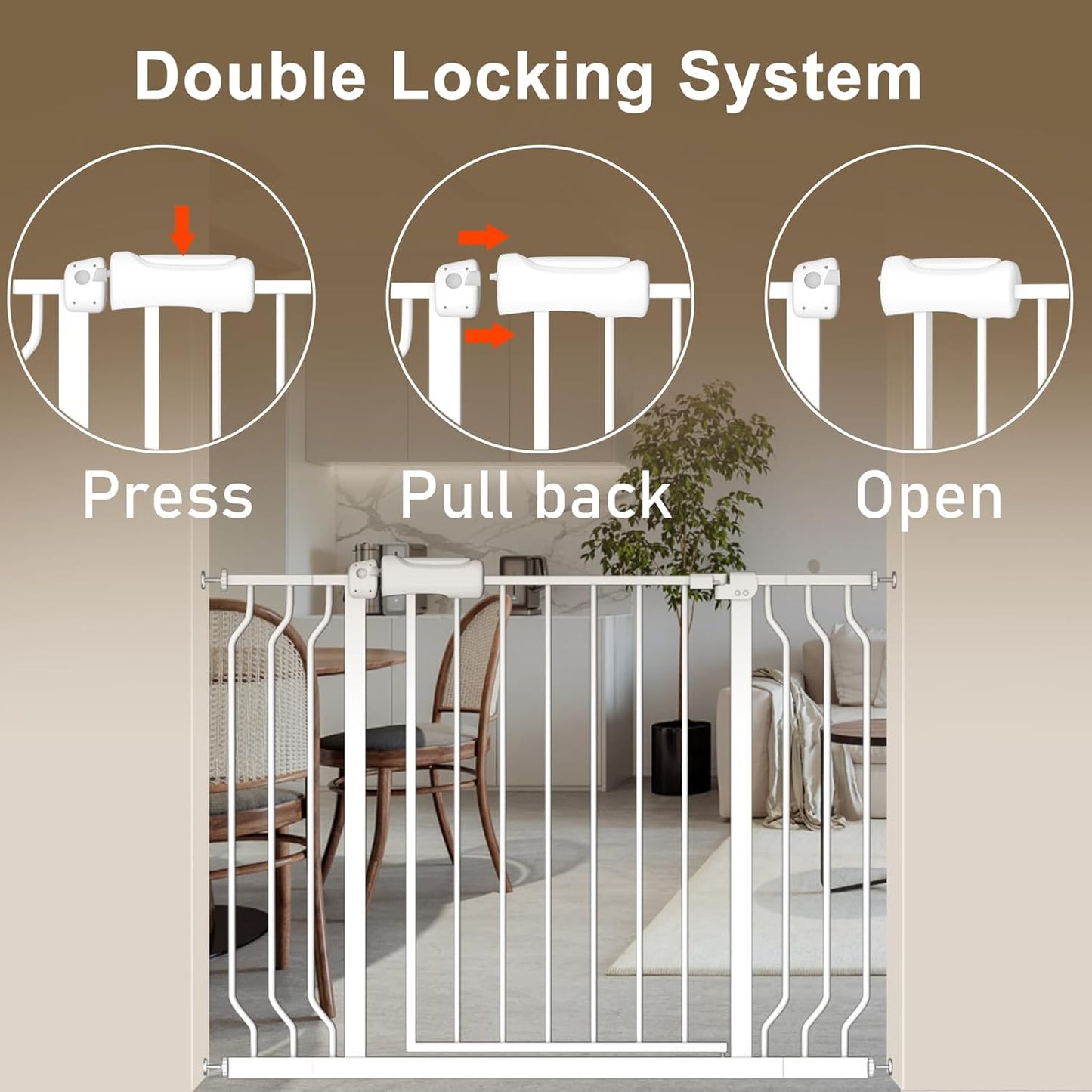 ALLAIBB Extra Wide Baby Gate Pressure Mount with Auto-Close, White Metal Safety Gate for Stairs & Doorways - Child Proof, Pet Barrier for Hallways, Kitchen, Living Room for 48.03-52.76 inch