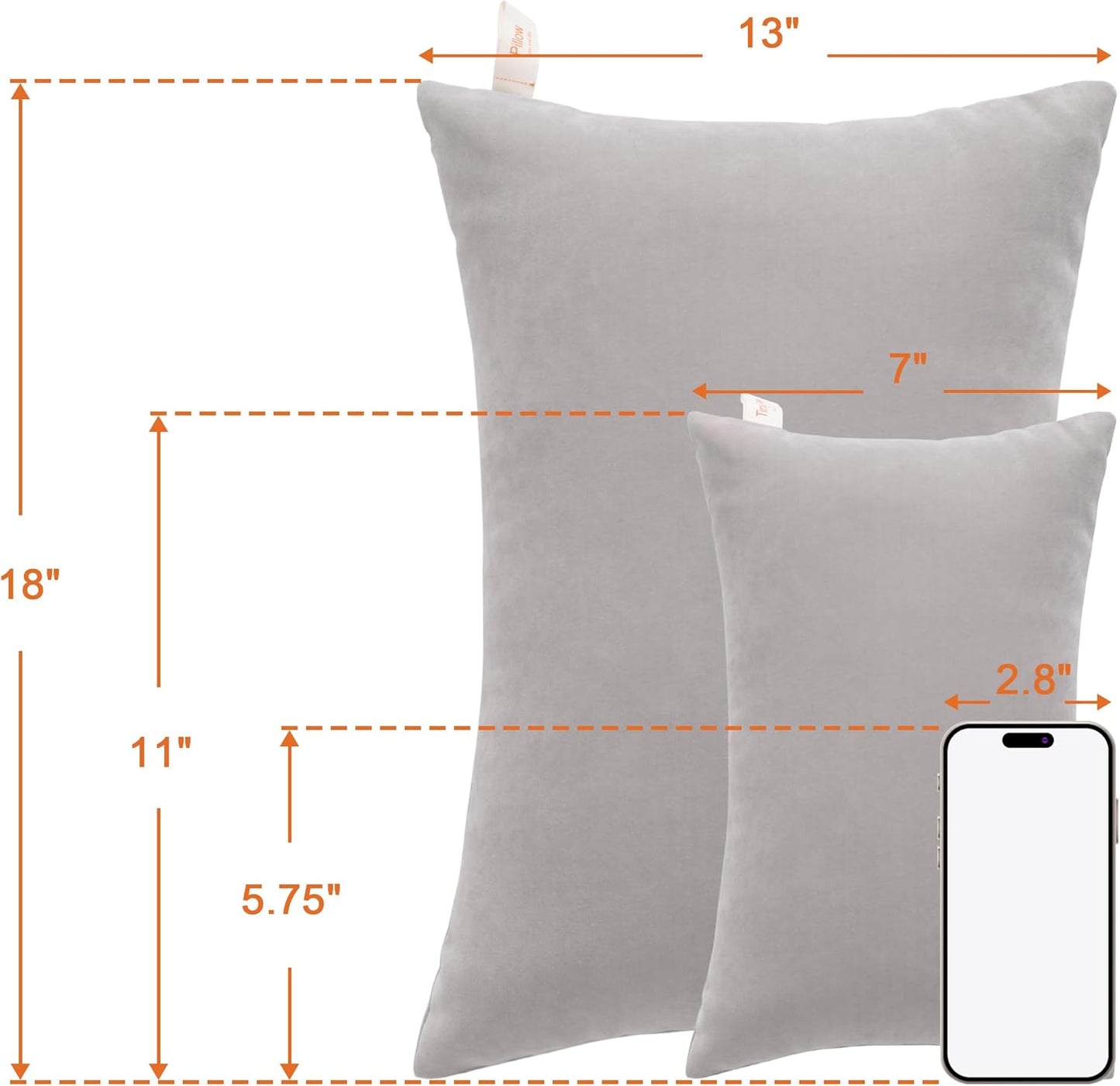 NTBAY Tiny Pillows, Down Alternative 7"x11" Microfiber Mini Pillows for Travel, Pets, Soft Machine Washable Small Pillow for Neck, Wrist, Lumbar and Knee, Light Grey