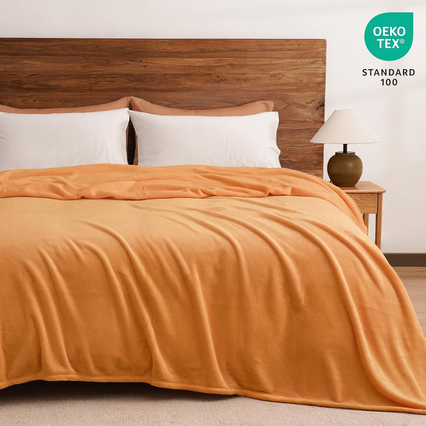 PHF Ultra Soft Fleece Blanket Twin Size, No Shed No Pilling Luxury Plush Cozy 300GSM Lightweight Blanket for Bed, Couch, Chair, Sofa Suitable for All Season, 66" x 90", Pumpkin Orange