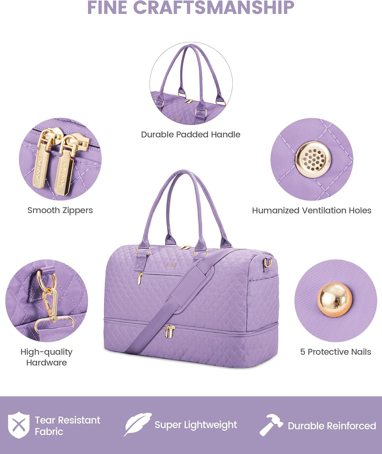 LOVEVOOK Travel Duffle Bag for Women, Weekender Overnight Bag with Shoe Compartment, Carry on Bag with Toiletry Bag, Gym Duffel Bag with Wet Pocket, Hospital Bags for Labor and Delivery 3 Pcs Set