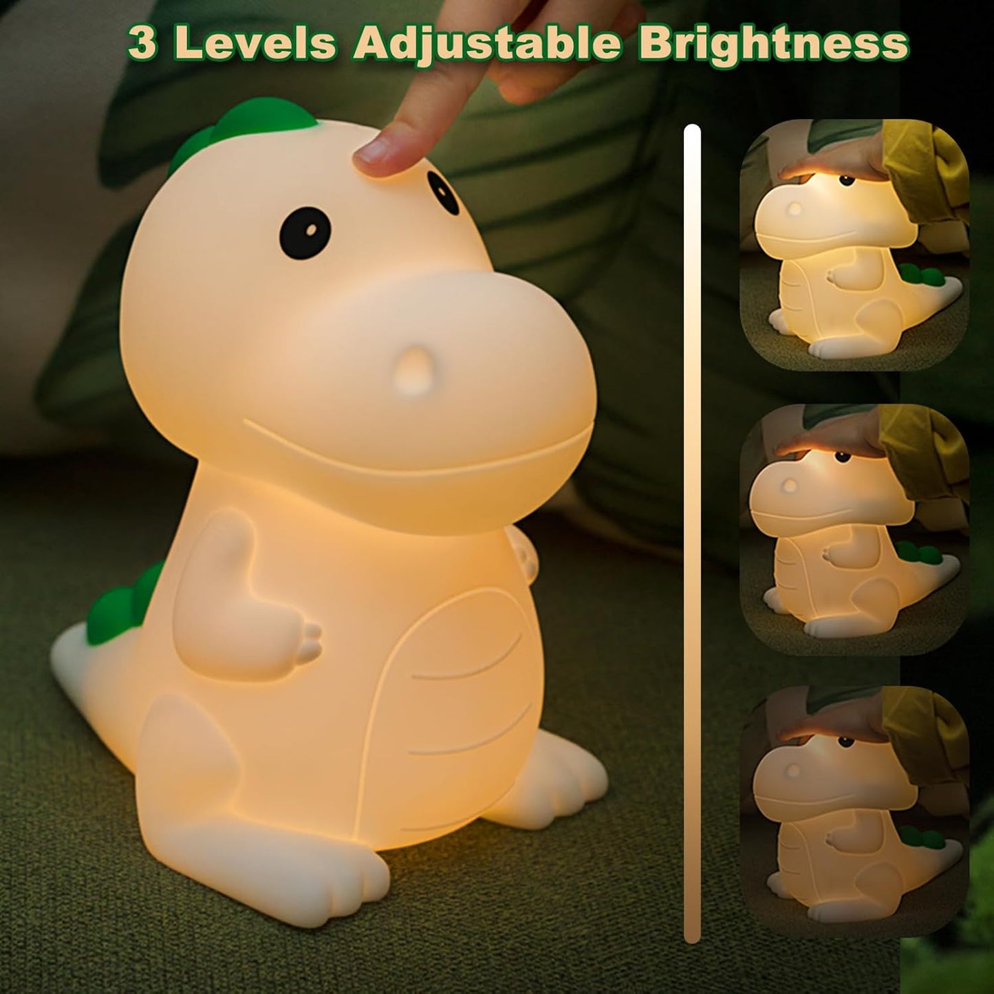 Night Light for Kids, Dinosaur Nightlight Kids Lamps for Bedrooms Boys, Cute Lights Dinosaur Gifts, Squishy Animal Lamp Rechargeable Baby Dino Night Light Silicone