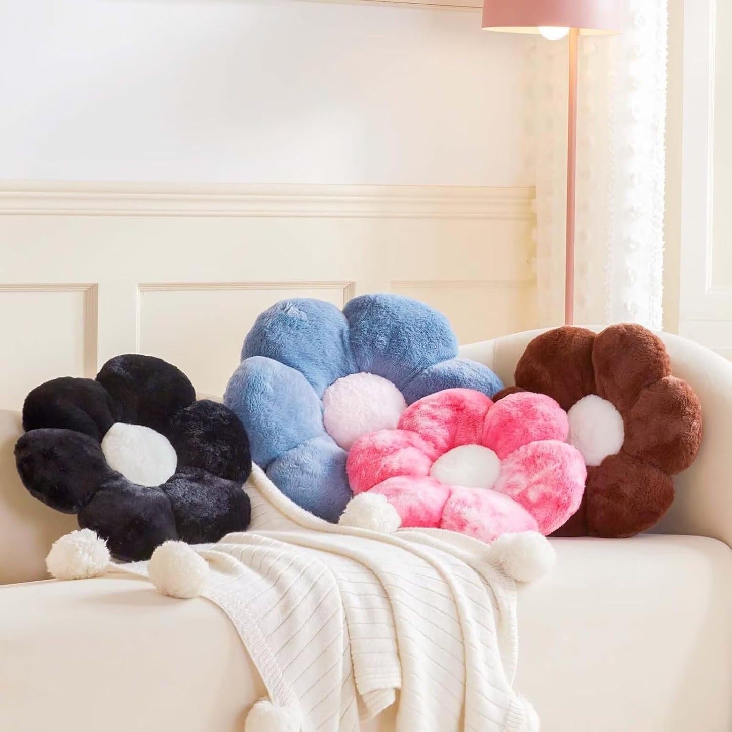 Brown Flower Pillow, 17.7" Flower Shaped Plush Decorative Throw Pillow for Bed