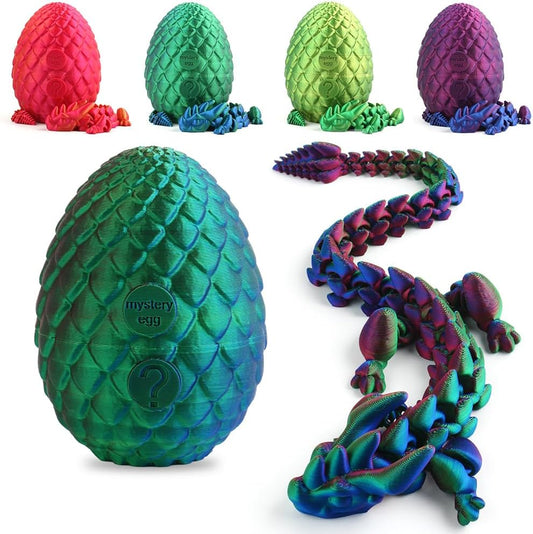 STONESTAR 3D Printed Dragon Fidget Toys, 12" Full Articulated Dragon in Mystery Egg, Home Office Decor Executive Desk Toys Xmas/Easter Gift for Dragon Lovers (Laser Purple/Green)