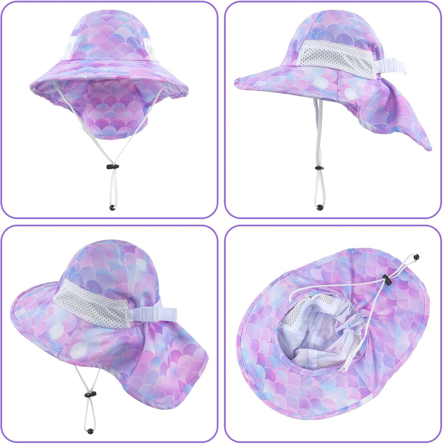 Toddler Baby Sun Hat Kids Summer UPF 50+ for Boys Girls Adjustable Beach Hats with Bucket Wide Brim Age 1-7 Years