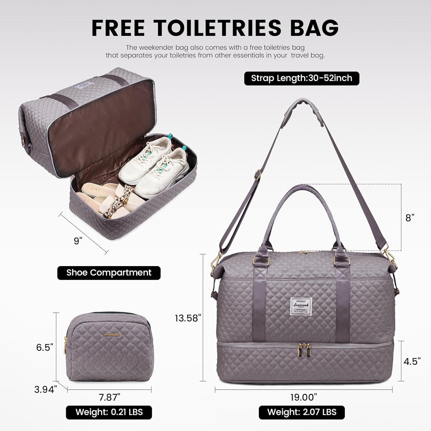 LOVEVOOK Travel Duffle Bag,Weekender Bags for Women with Shoe Compartment，Carry on Overnight Bag with Toiletry Bag,Gym Duffel Bag with Wet Pocket, Hospital Bags for Labor and Delivery