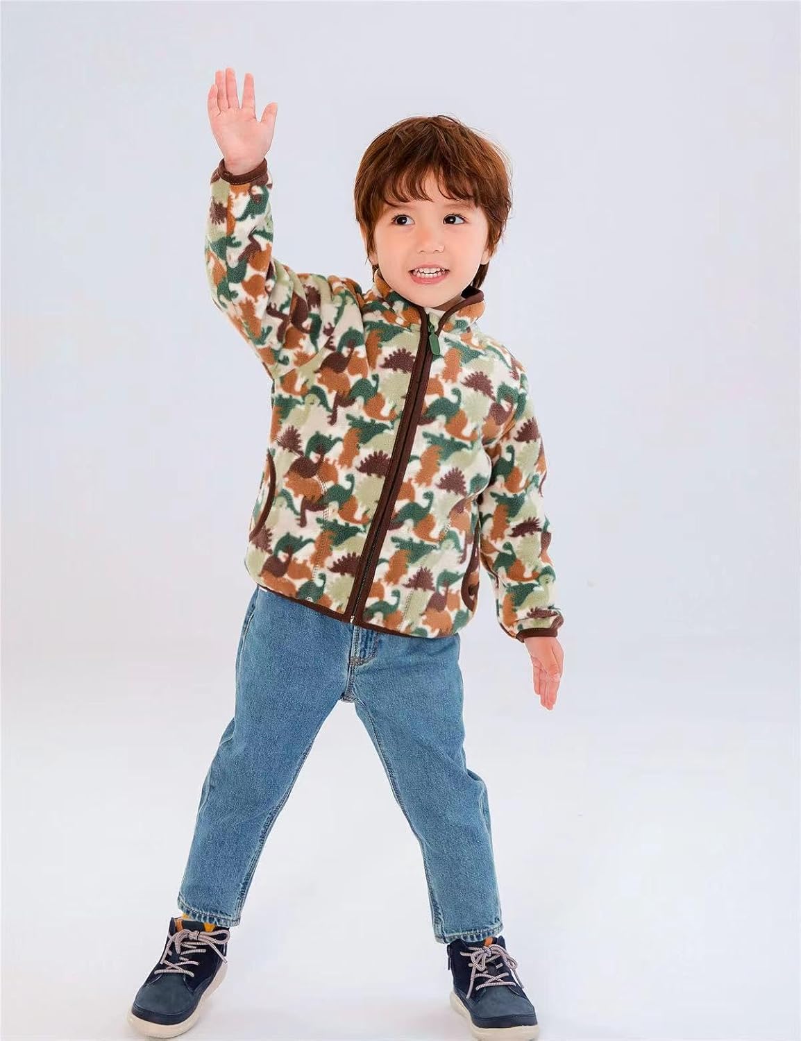 Kids Printed Polar Fleece Jacket Toddler Baby Boys Girls Autumn Winter Warm Sherpa Lining Outerwear Soft Lightweight