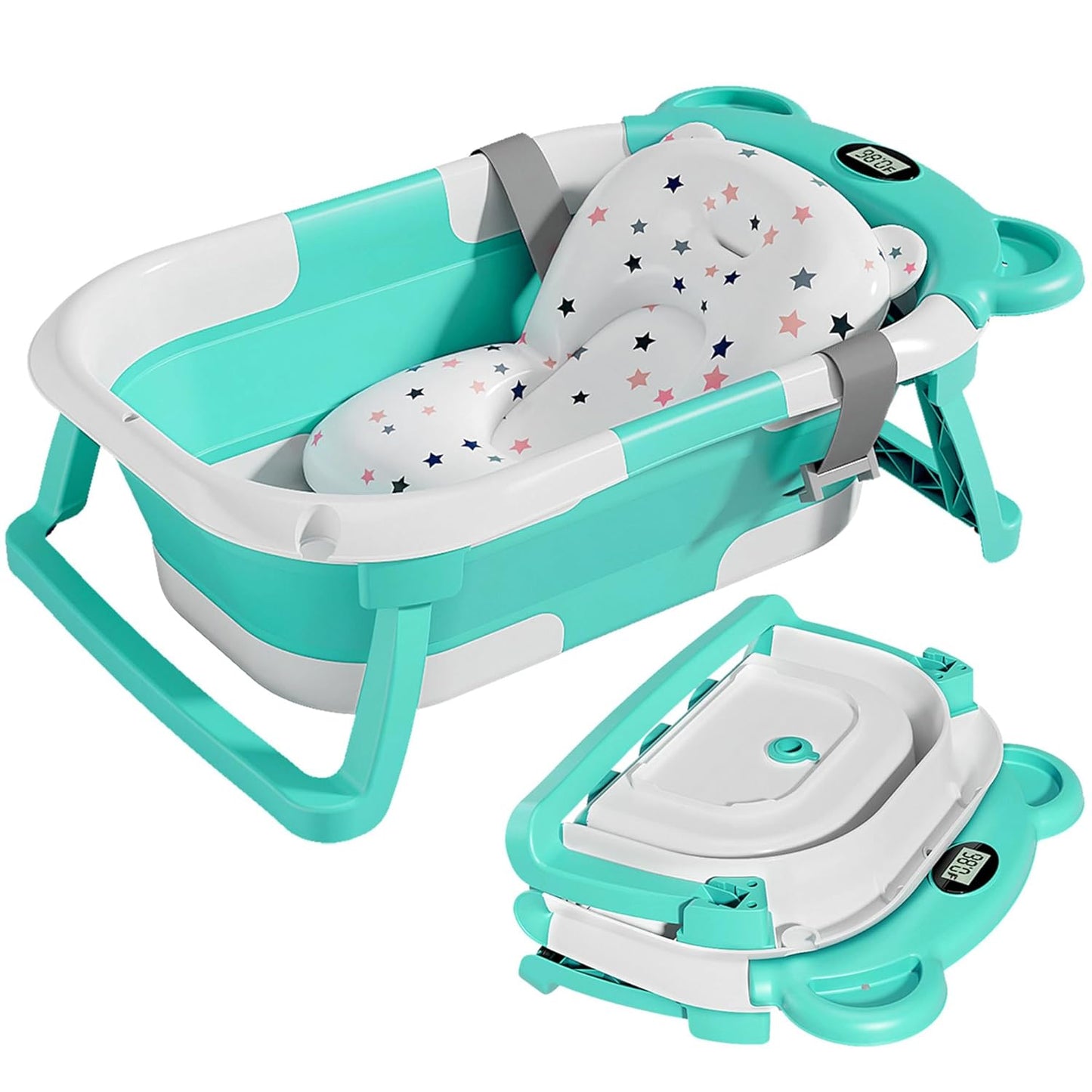 TPN Collapsible Baby Bathtub, Baby Bath Tub with Soft Cushion & Real-Time Thermometer, Baby Bathtub Infant to Toddler Tub (0-36 Months), Portable Newborn Travel Bath tub