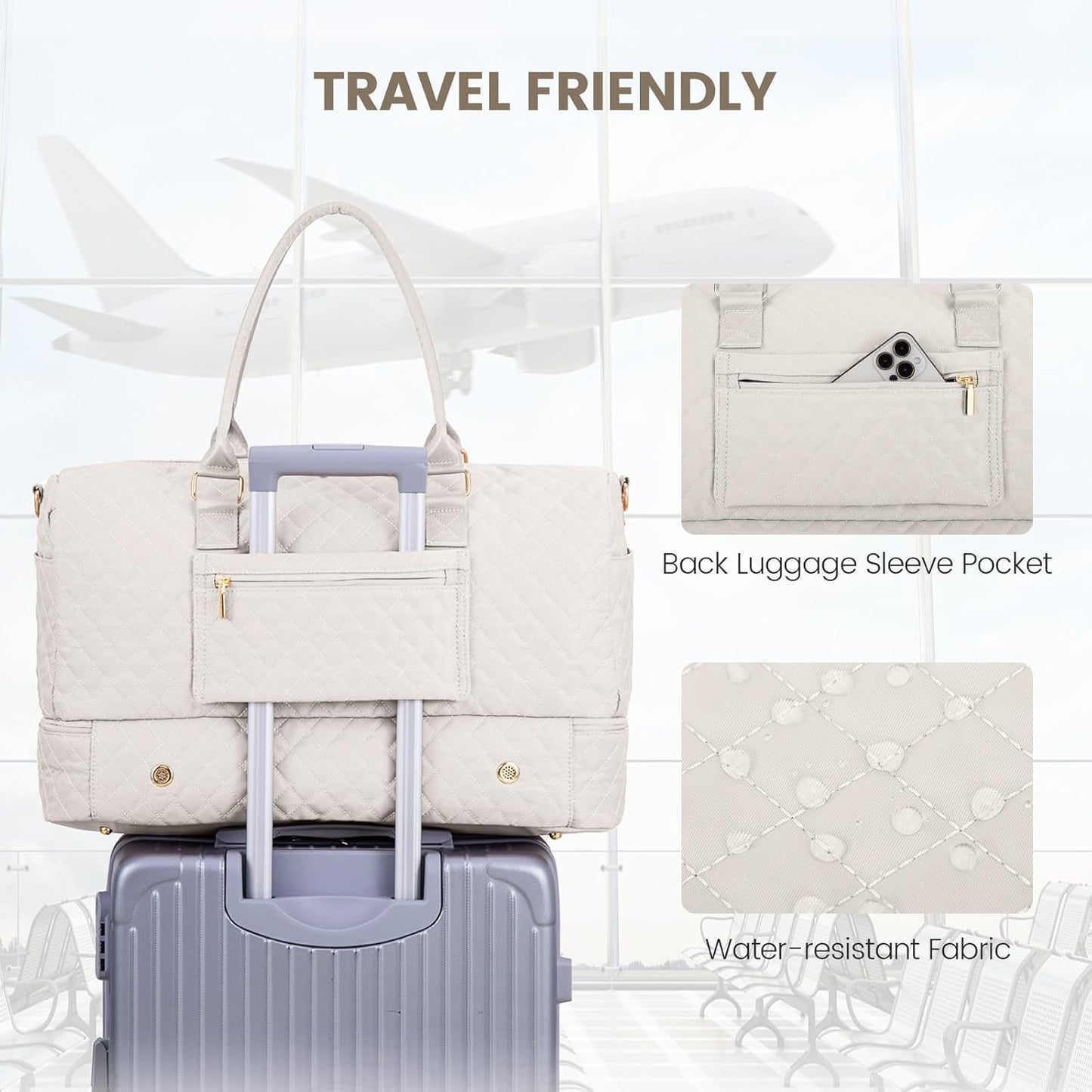 LOVEVOOK Travel Duffle Bag for Women, Weekender Overnight Bag with Shoe Compartment, Carry on Bag with Toiletry Bag, Gym Duffel Bag with Wet Pocket, Hospital Bags for Labor and Delivery 3 Pcs Set