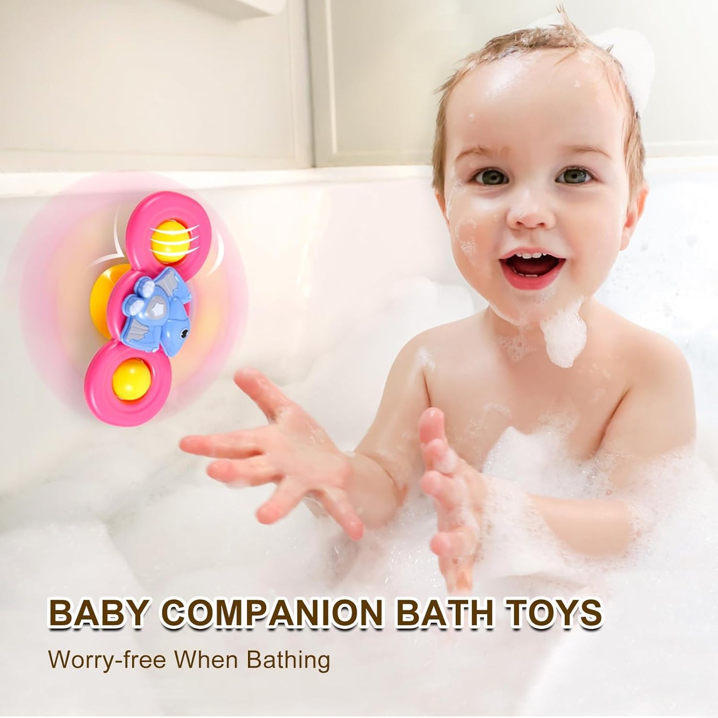 3PCS Spinner Toys for Babies, Baby Bath Toys Travel Essential Airplane Kids Toddlers Toys 1-3 Spinner with Suction Cups, Easter Birthday Baby Gifts Sensory Toys