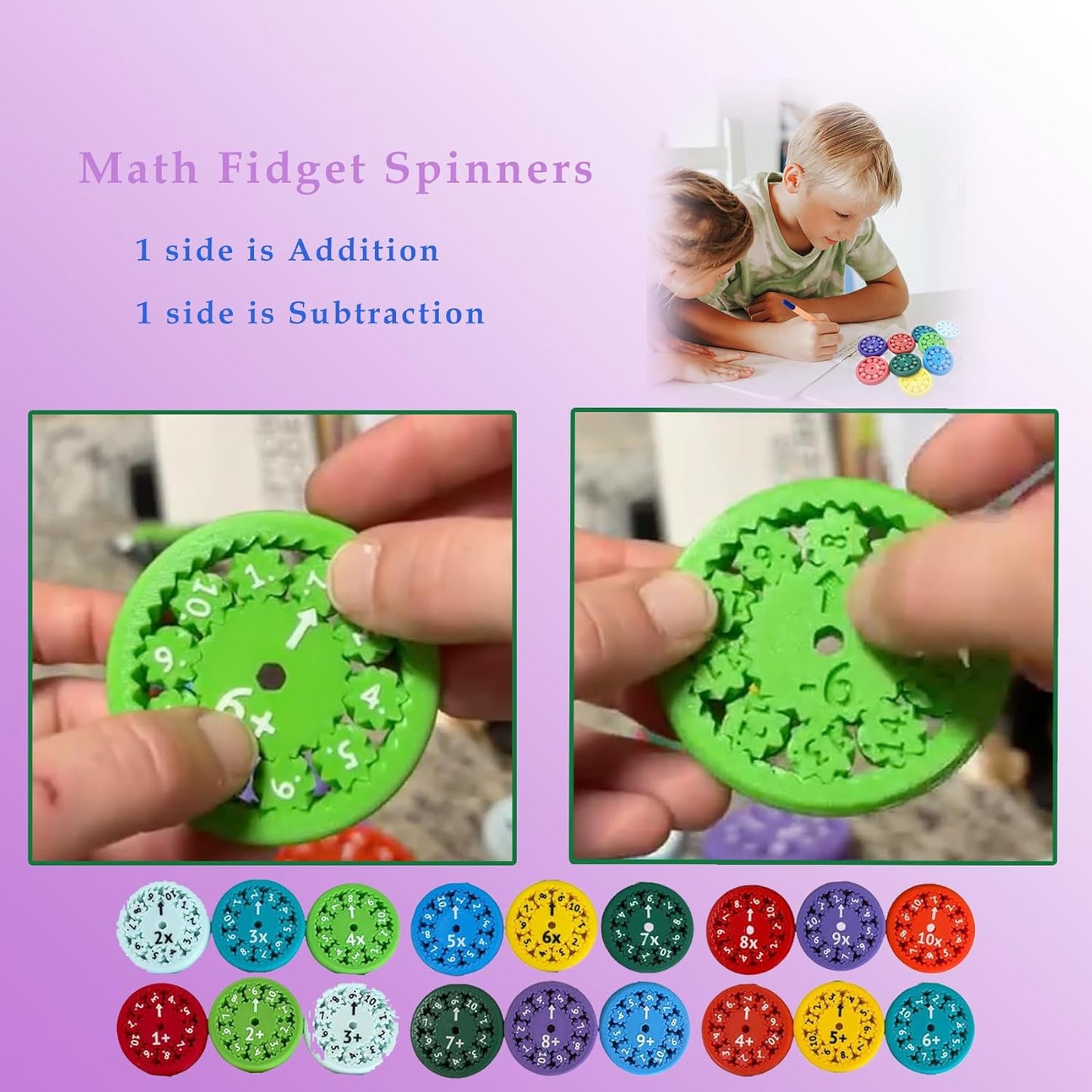 2024 Math Fidget Spinners Math Fidget Toy,Fidget Spinner Sensory Toys,Multiplication Table Game Fidget Toys,Math Games Digital Table Toy,Stress Anxiety Relief ( 9 Packs - Addition & Subtraction )