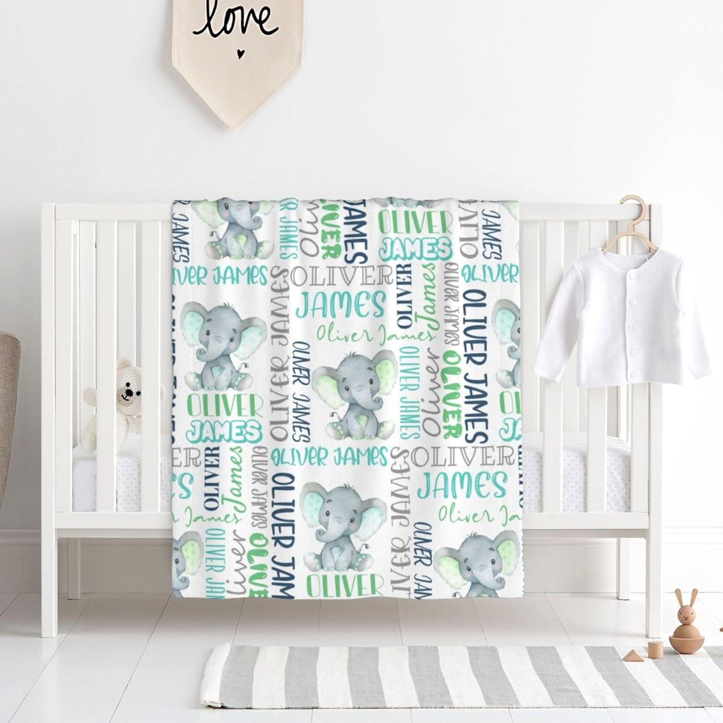 Personalized Elephant Swaddle Blanket,Custom Name Toddlers Kids Newborn