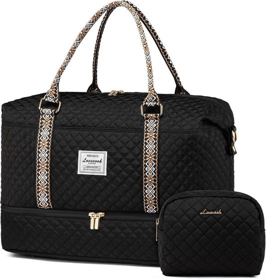 LOVEVOOK Travel Duffle Bag,Weekender Bags for Women with Shoe Compartment，Carry on Overnight Bag with Toiletry Bag,Gym Duffel Bag with Wet Pocket, Hospital Bags for Labor and Delivery