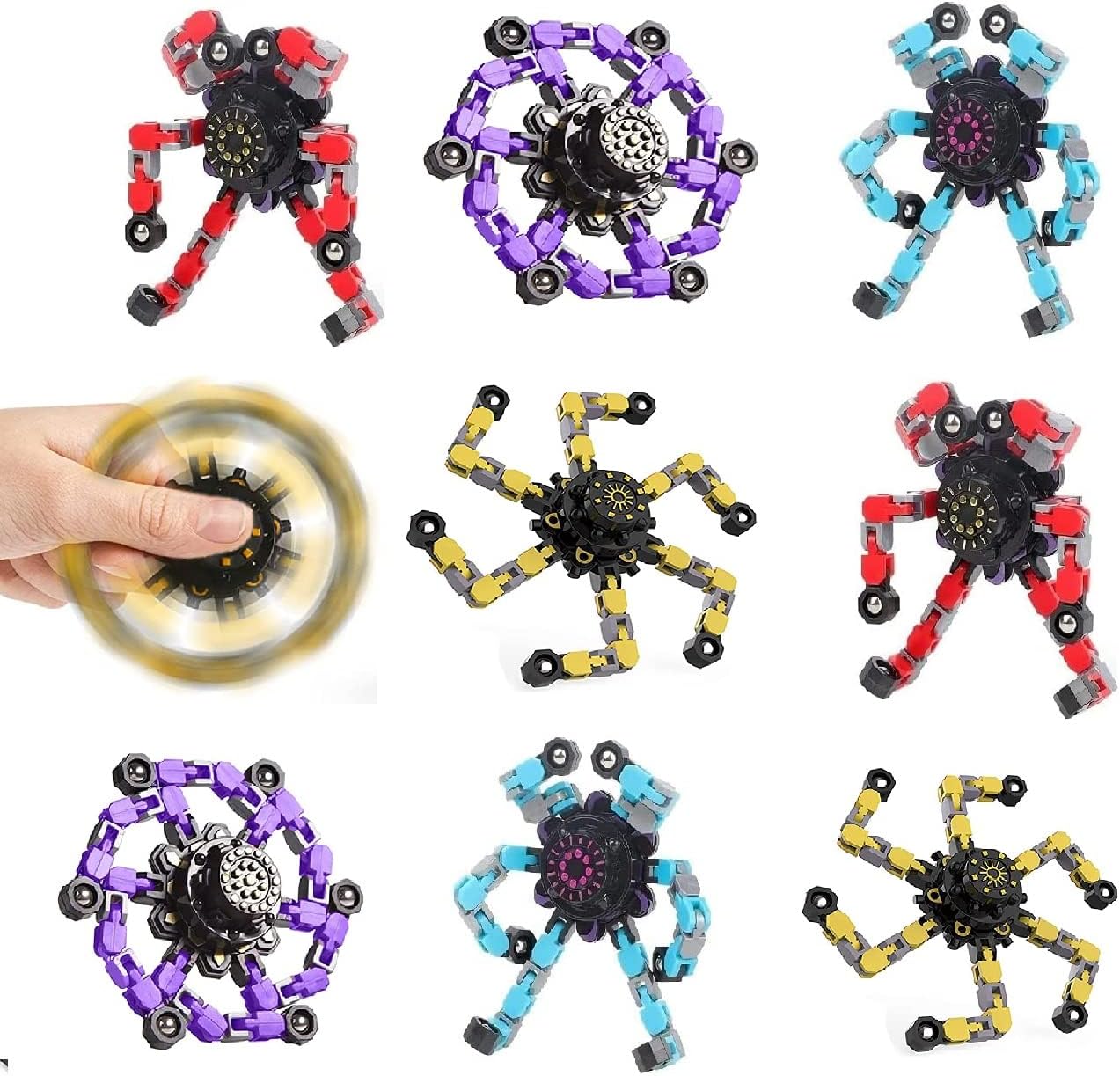 Gifts for Kids 8 Packs Transformable Fingertip Chain Robot Toy DIY Deformation Robot Deformed Mechanical Toy for Kids Adults
