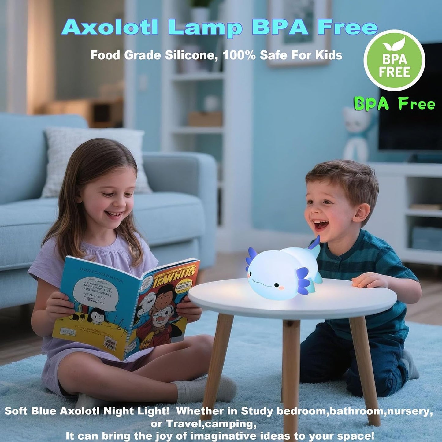 HAPPYBAG Axolotl Night Light,Cute Axolotl lamp Gifts for Kids,Dimmable Silicone Animal Nursery Night Light,Kawaii Rechargeable Bedside Touch Lamp,Baby Room Decor Axolotl Light