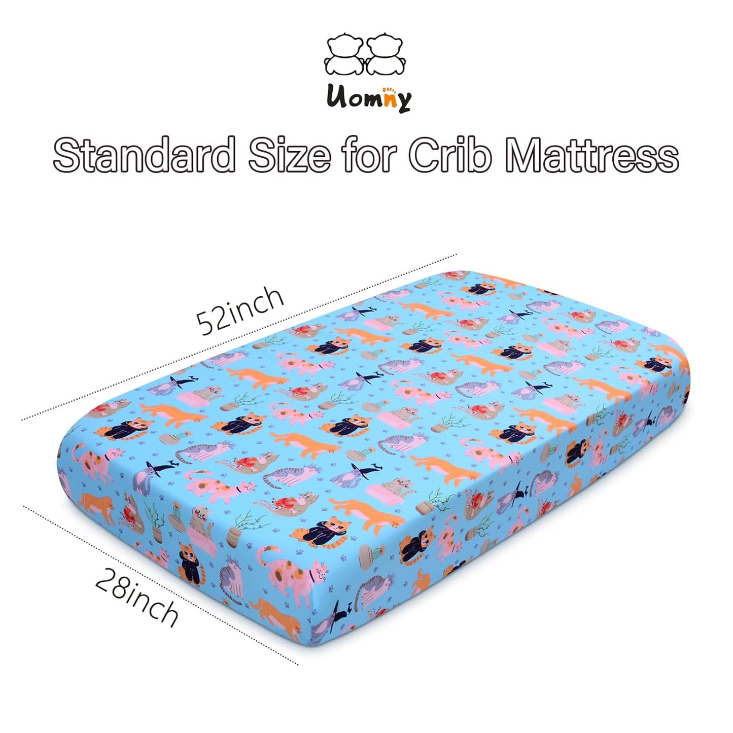 UOMNY Crib Sheet,Cat Crib Sheets Baby Sheet for Standard Crib and Toddler Mattresses Nursery Bedding Sheet Crib Mattress Sheets for Boys and Girls 1 Pack Toddler Sheet