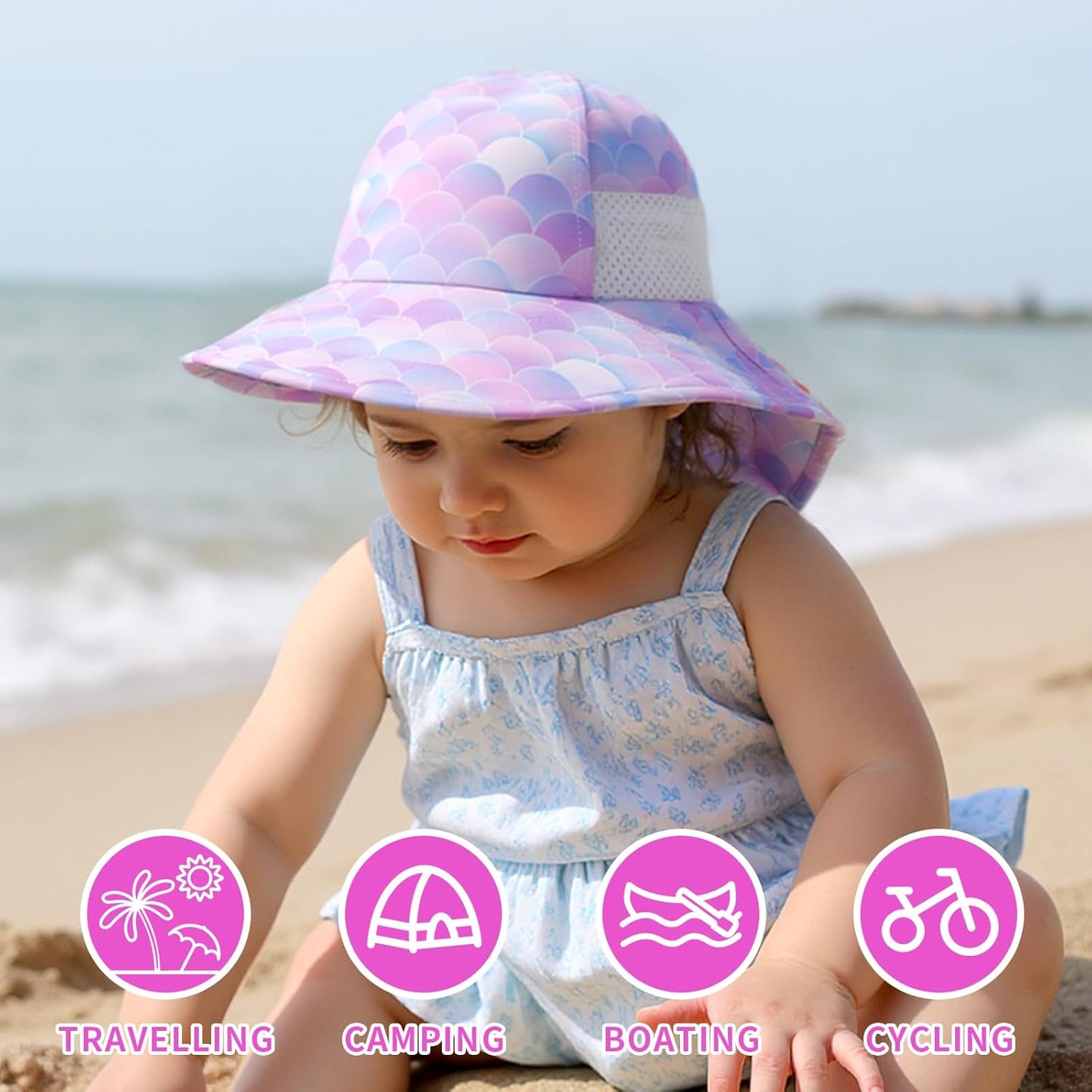 Toddler Baby Sun Hat Kids Summer UPF 50+ for Boys Girls Adjustable Beach Hats with Bucket Wide Brim Age 1-7 Years