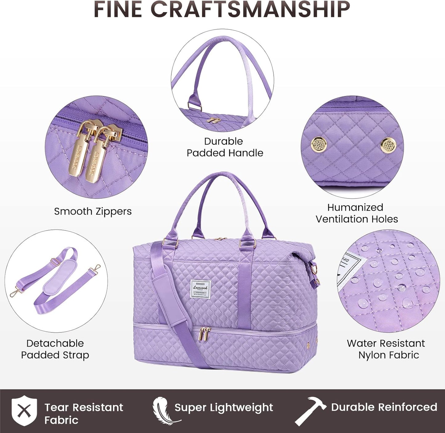 LOVEVOOK Travel Duffle Bag,Weekender Bags for Women with Shoe Compartment，Carry on Overnight Bag with Toiletry Bag,Gym Duffel Bag with Wet Pocket, Hospital Bags for Labor and Delivery