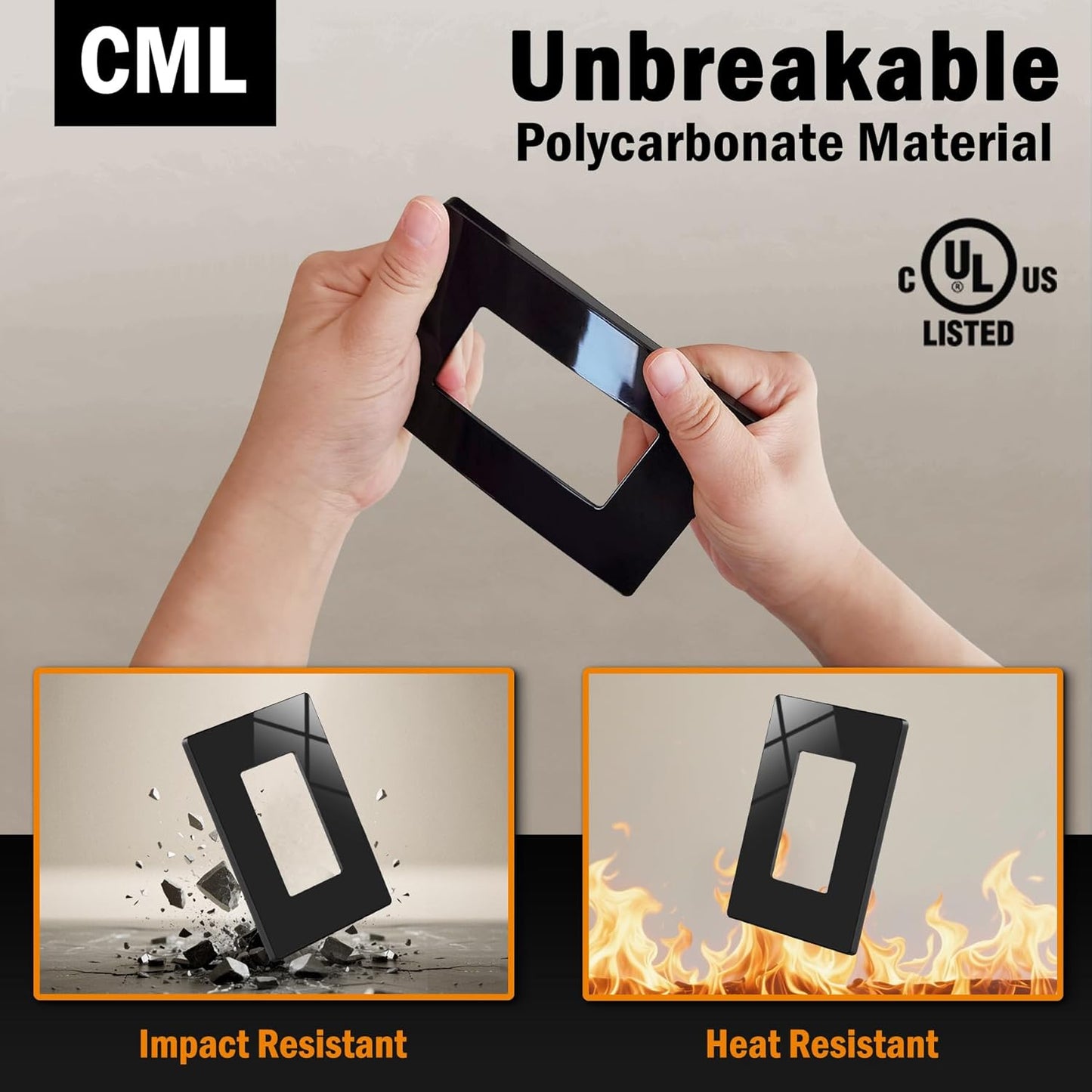 CML Black Screwless Wall Plates, 40 Pack Decorator Light Switch Covers, 1-Gang Decor Outlet Switch Plate, Standard Size 2.91”x4.68”, UL Listed, Glossy Finish