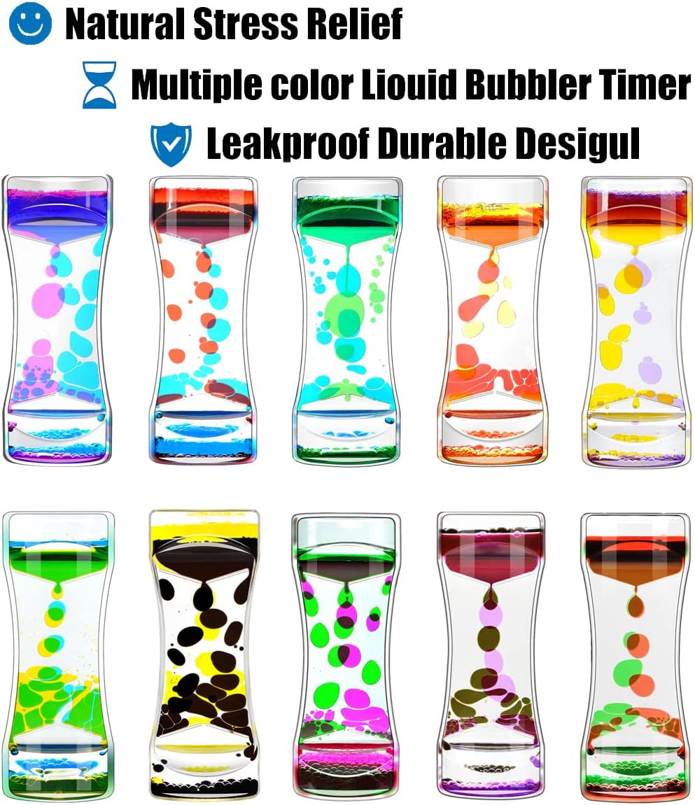 Liquid Motion Bubbler Timer Pack of 8 Great Desktop Colorful Hourglass Liquid Bubbler Small Calming Relaxing Toys Sensory Anxiety Autism ADHD Fidget Toys