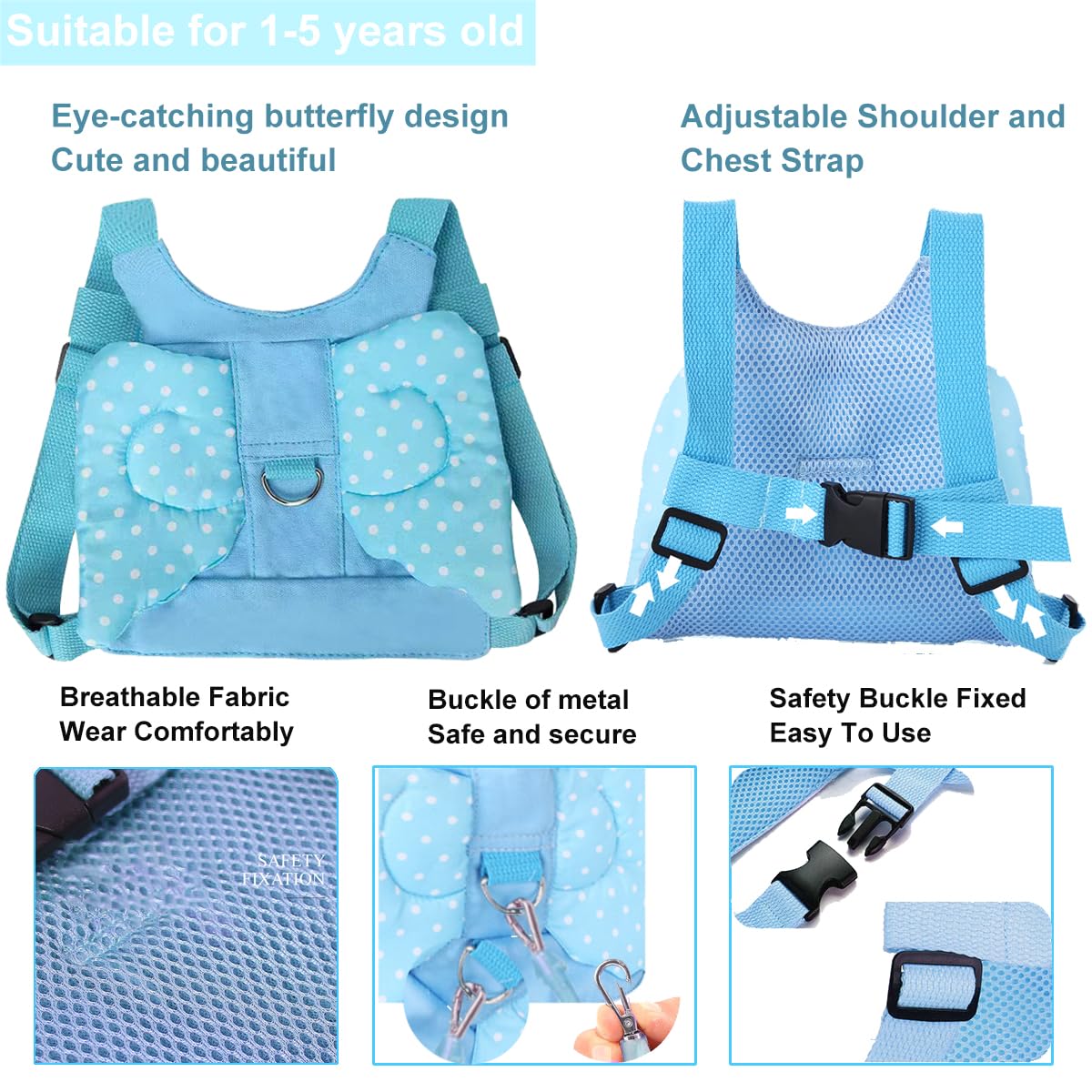 Toddler Harness with Leash - Child Leash and Anti Lost Wrist Link with Lock, Baby Walking Harness Assistant for Boys, Cute Traction Safety Leash for Kids, Holiday Travel Christmas Gift, Blue