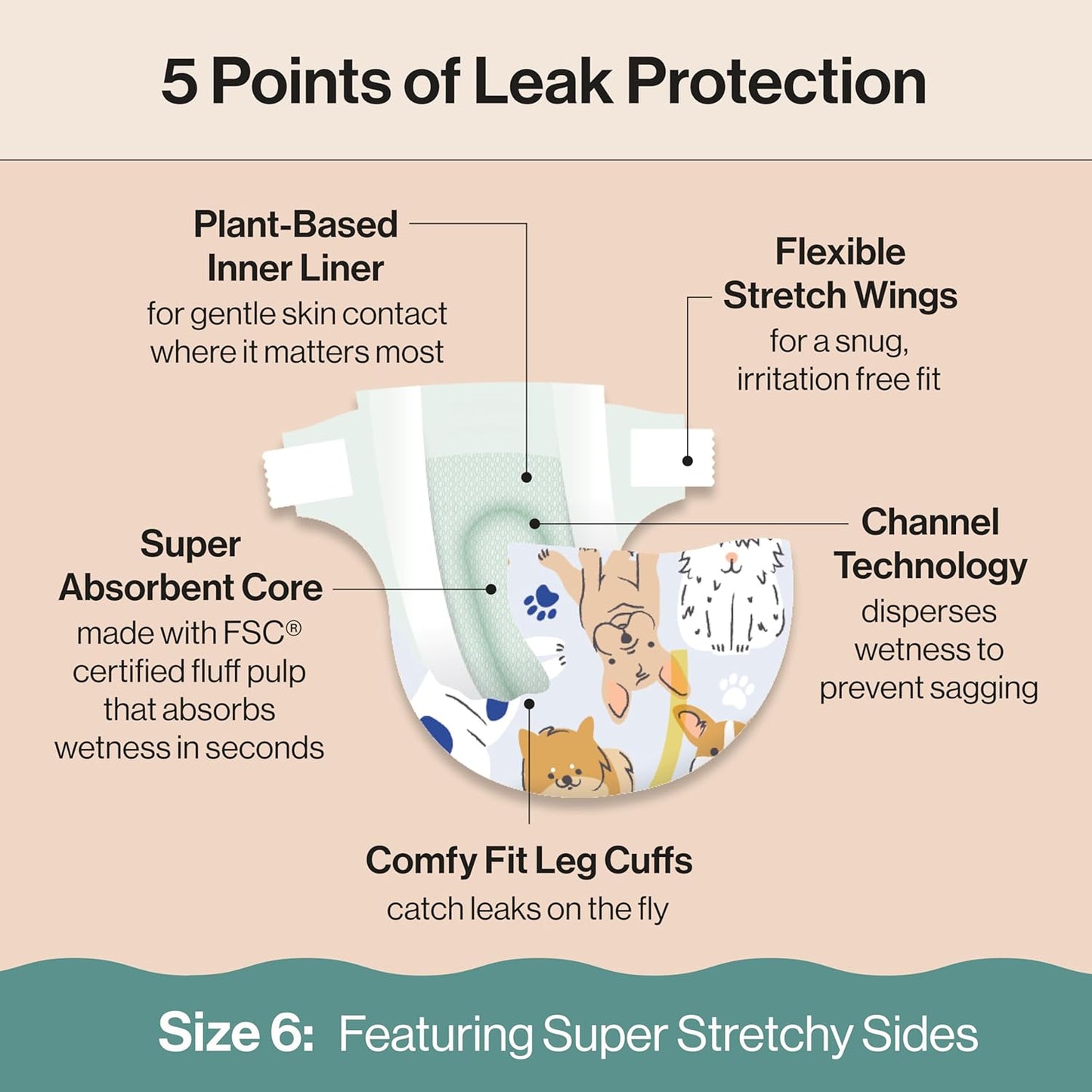 The Honest Company Clean Conscious Diapers for Delicate Skin | Up to 100% Leakproof | Hypoallergenic, Fragrance Free | Gender Neutral | Club Box, Size 6 (35+ lbs), 40 Count (Prints May Vary)