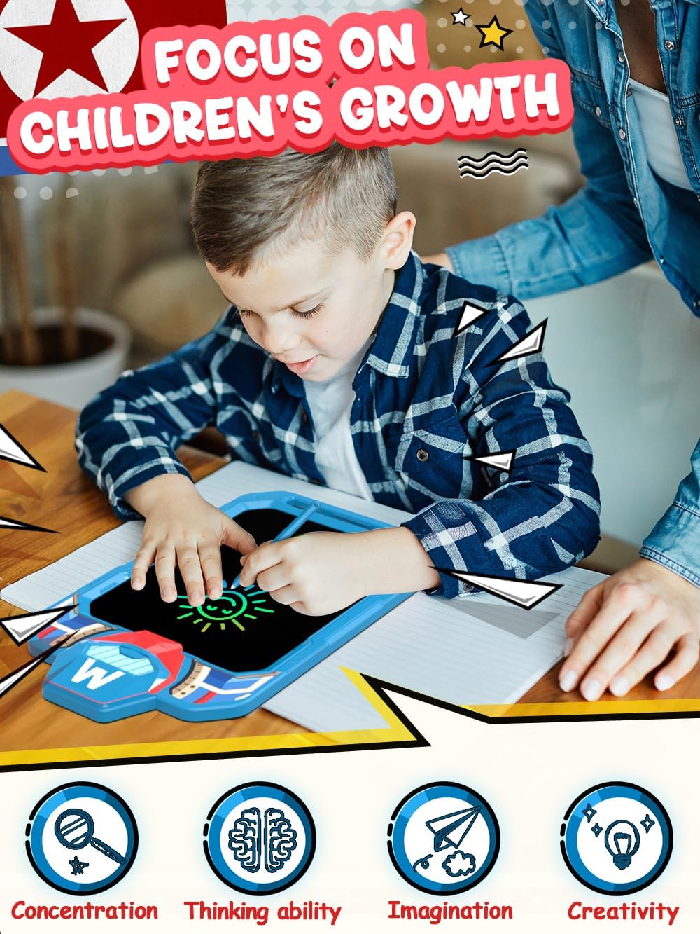 LCD Writing Tablet Doodle Board 10 Inch, Colorful Drawing Pad, Electronic Drawing Tablet, Drawing Pads,Travel Gifts for Kids Ages 3 4 5 6 7 8 Year Old Girls Boys (Masked Warrior)