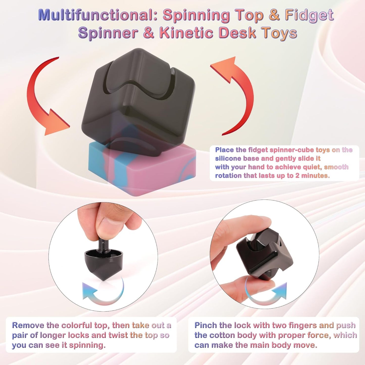 Desk Fidget Toys Spinner-Cube: Figetsss Cool Gadgets Metal Kinetic EDC-Toy with Silicone Base, ADHD Tools Cool Stuff Thing Office Toy Game Stress Relief Gift for Kid Children Teen Adult Christmas