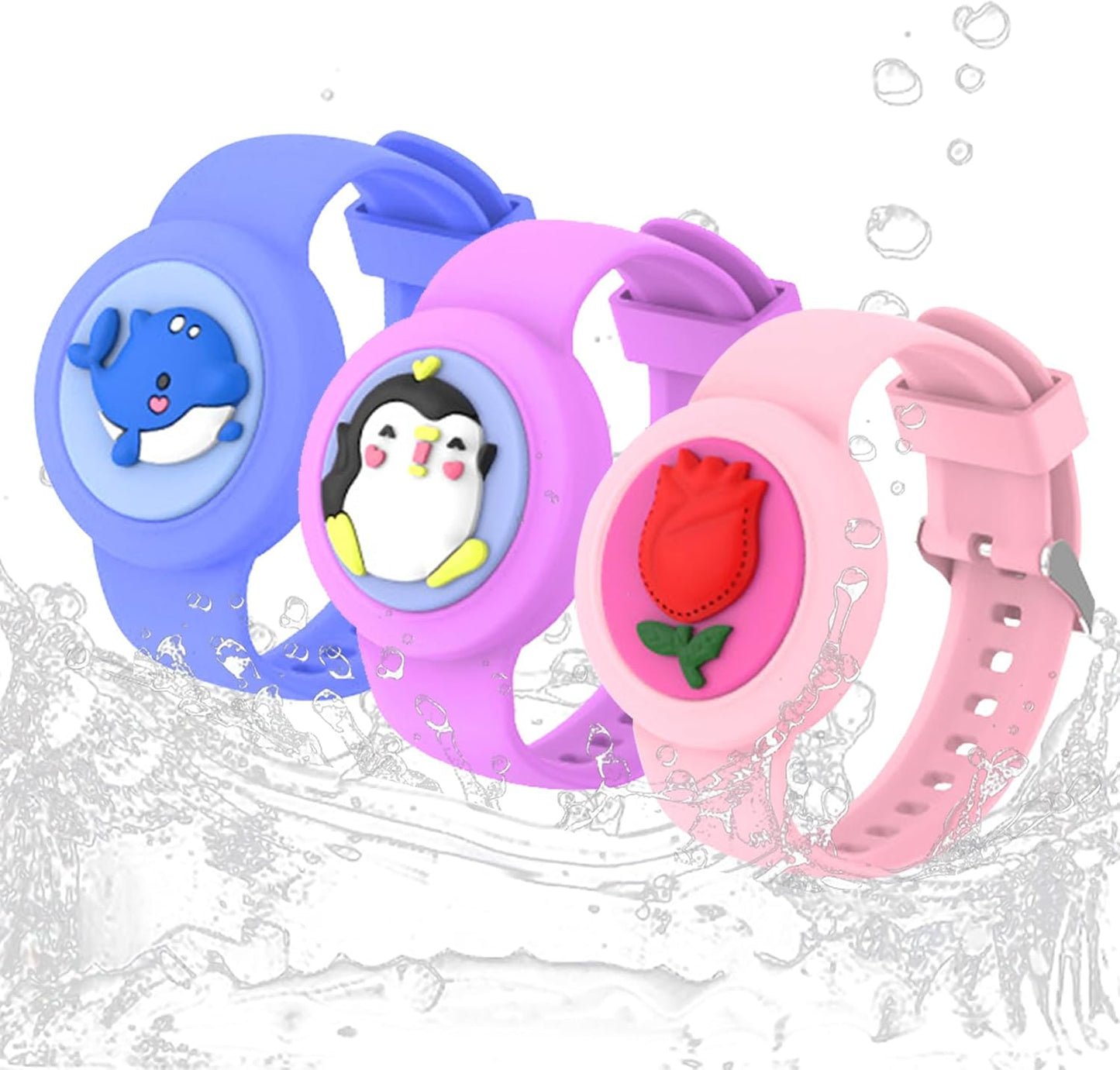 BoAn Waterproof Airtag Bracelet (3 Pack), Lightweight GPS Tracker Case Cover, Soft Silicone Hidden AirTag Wristband, Compatible with Apple Airtag Watch Band for Kids (Pink, Purple, Blue)