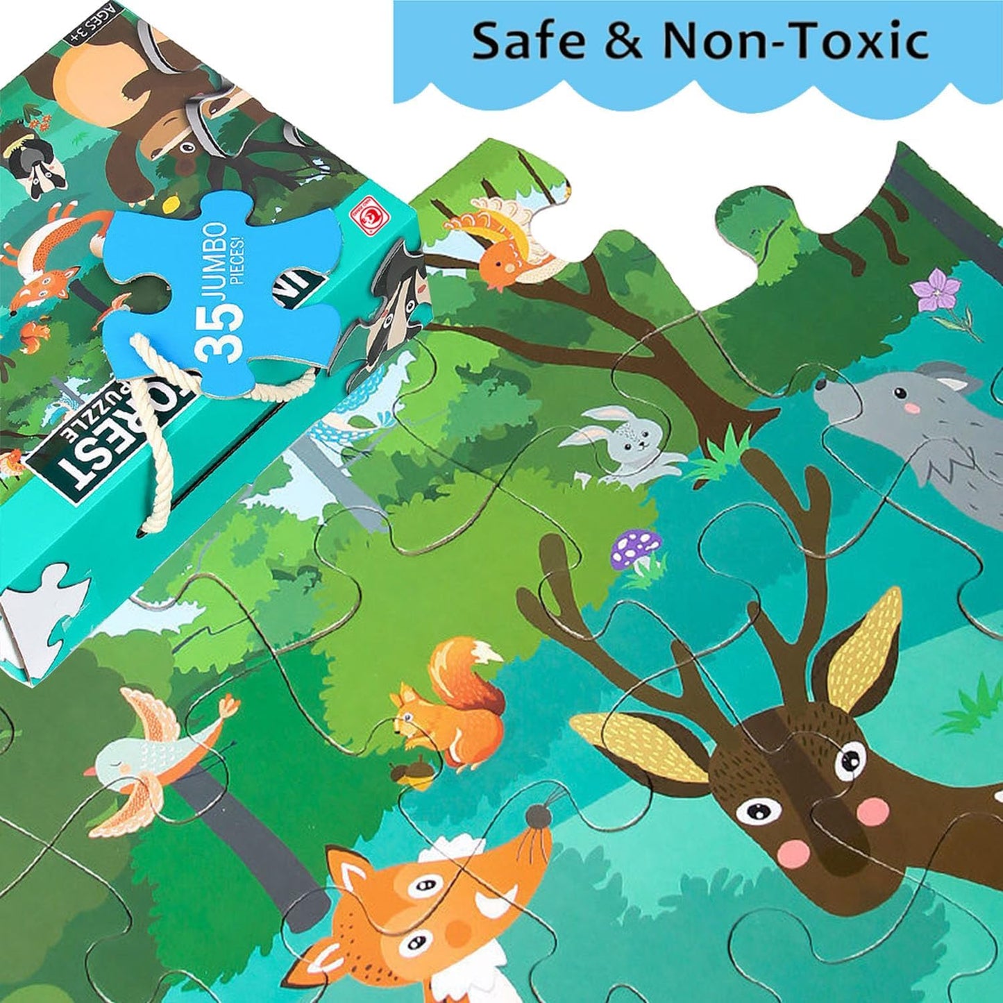 Jumbo Floor Puzzle for Kids, Large Jigsaw Puzzles 35 Piece for Kids Ages 3-5,Preschool Learning & Education Toys, Gifts for 4-8 Year Old Boys and Girls (Forest Animals)