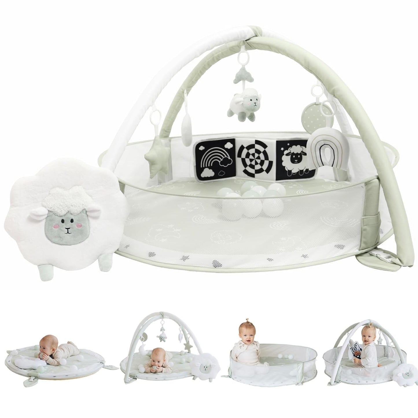 6-in-1 XL Play Mat & Play Gym, Baby Gym, Baby Activity Gym, Sensory Exploration and Motor Skill Development Toys (Sage)