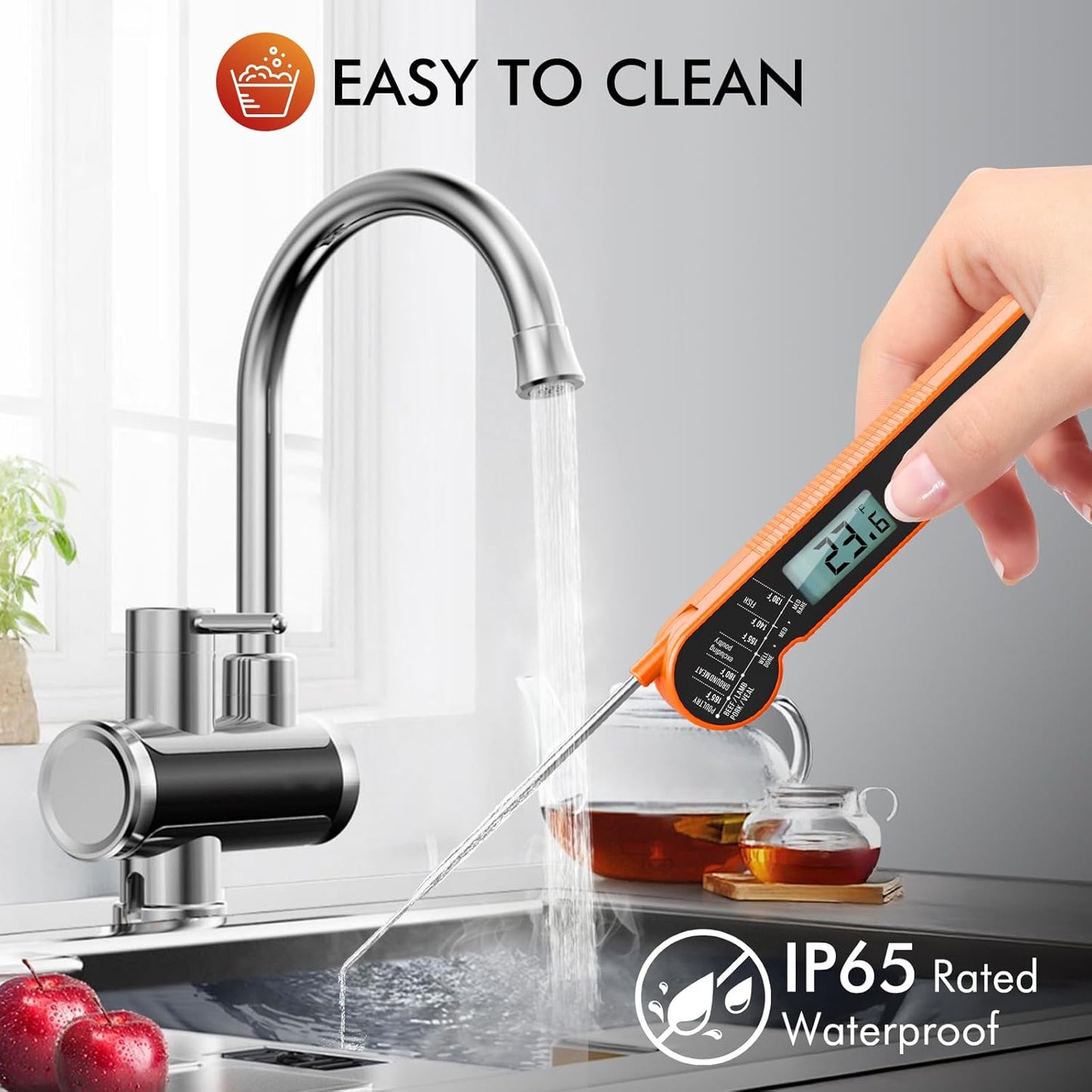 Meat Thermometer Digital with Backlight, Calibration & Hold Function, IP65 Waterproof Food Thermometer for Cooking, Outdoor Grilling, Candy Making