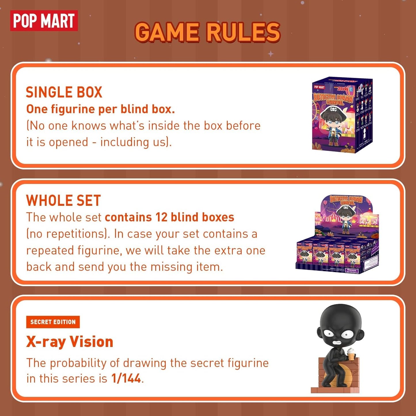 POP MART Detective Conan Case Closed Carnival Series Blind Box Figures, Random Design Mystery Toys for Modern Home Decor, Collectible Toy Set for Desk Accessories, Whole Set