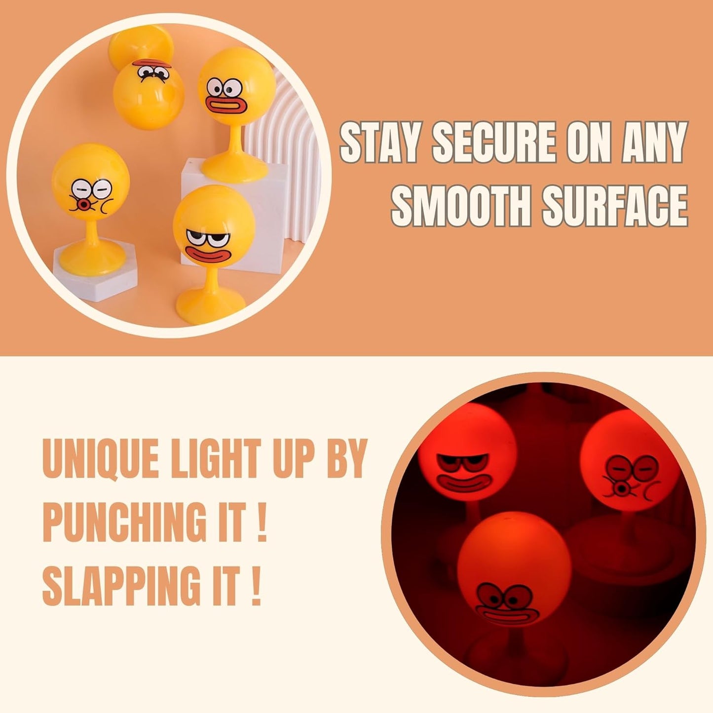 Desktop Punching Bag - 4.41 x 2.76 Inches, Light-Up Stress Relief Toy with Suction Cup Base, Eco-Friendly TPR Material, 4 Facial Expressions - Desk Toy for Anxiety and Fun