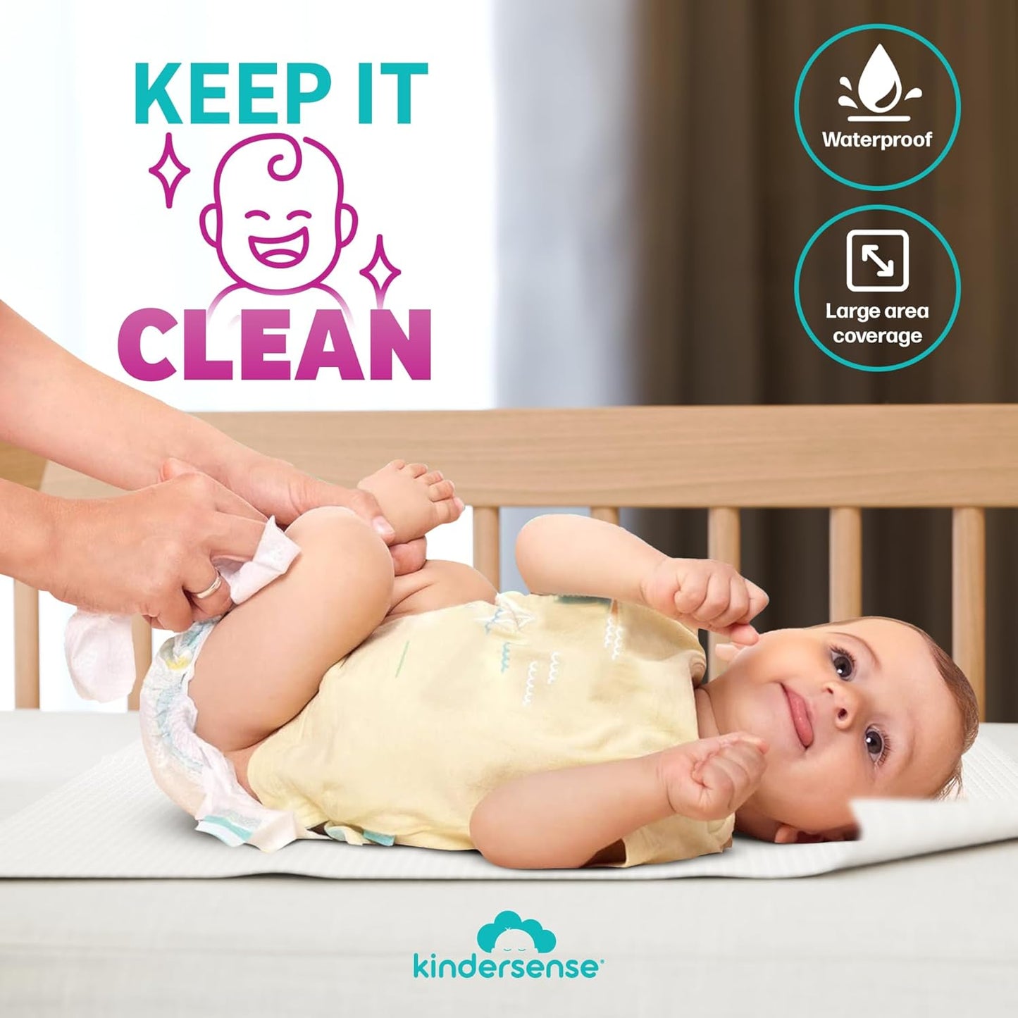 KinderSense - Disposable Changing Underpads for Baby Diaper (80 Pack) Extra Large (17.5" x 17.5") Portable Pee Pad Waterproof & Leak Proof Underpad Mat Incontinence Protection - Absorbent Changing Mat