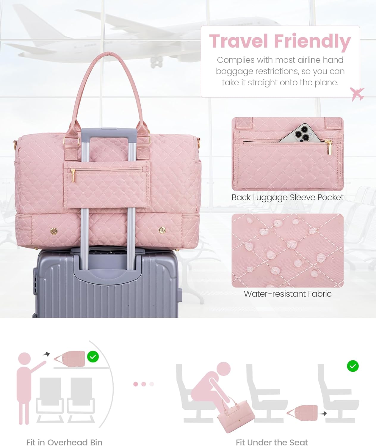 LOVEVOOK Travel Duffle Bag for Women, Weekender Overnight Bag with Shoe Compartment, Carry on Bag with Toiletry Bag, Gym Duffel Bag with Wet Pocket, Hospital Bags for Labor and Delivery 3 Pcs Set