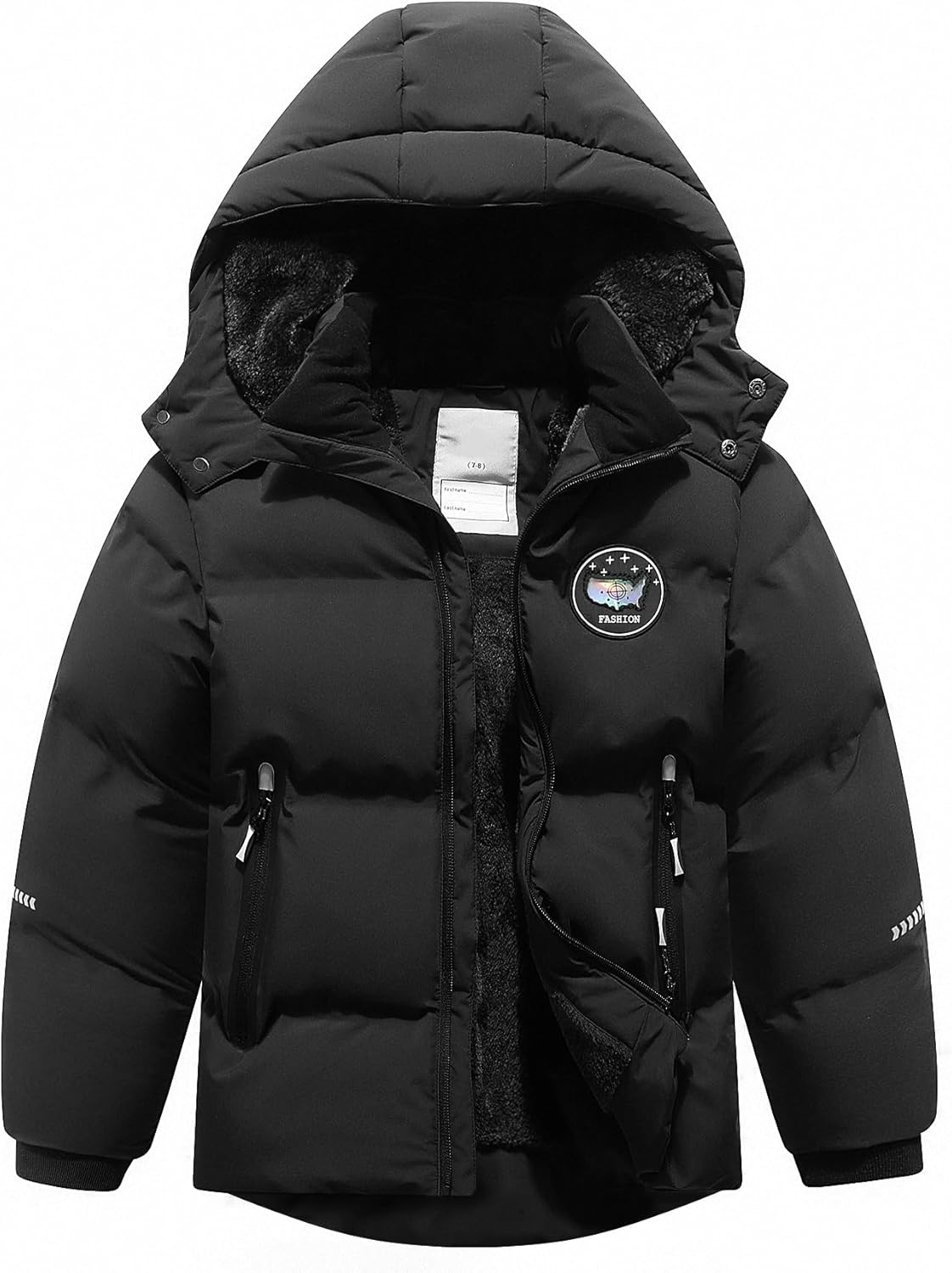 Kids Boy's Winter Coat Fleece Lined Waterproof Jacket Puffy Cotton Coat Thick Hooded Down Outdoor Coats
