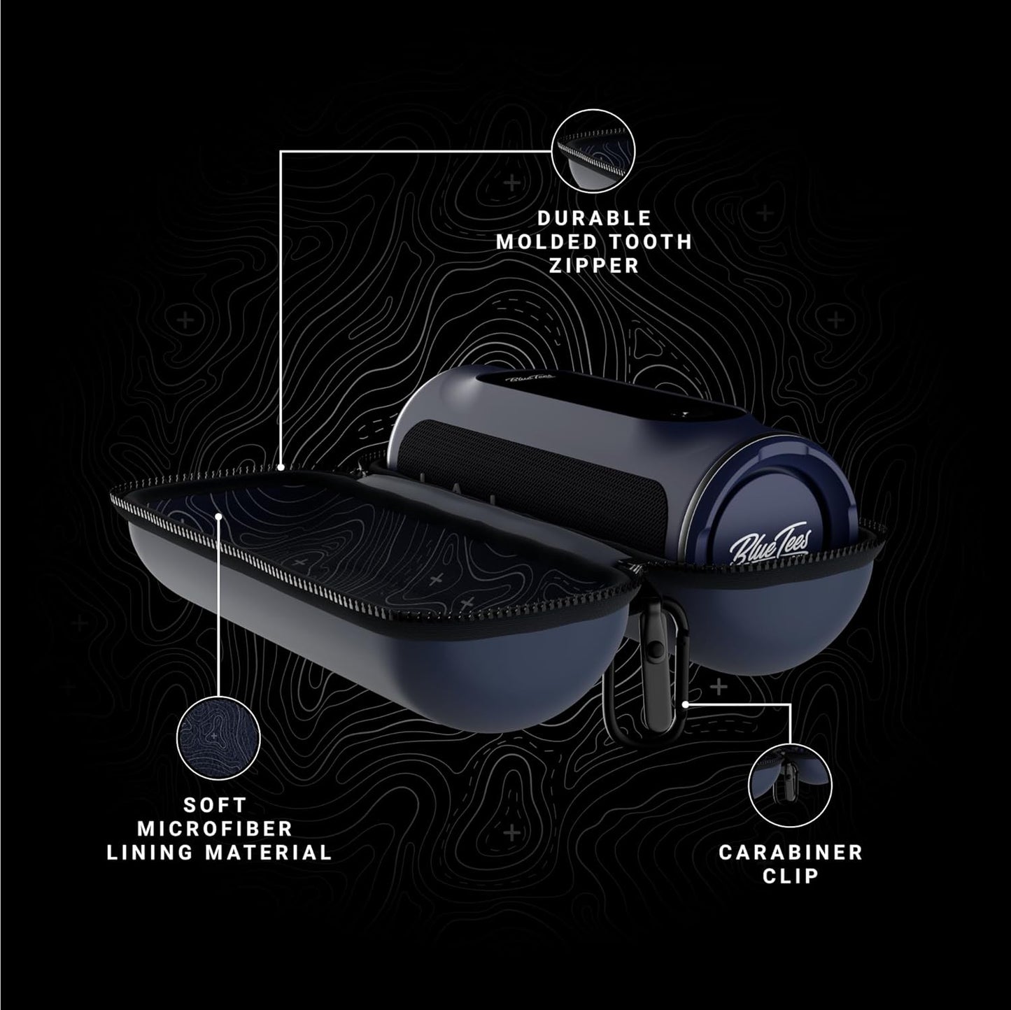 Blue Tees Golf GPS Case Compatible with Player+ GPS Speaker - Hard Carrying Protective Case, Advanced Security with Internal Magnetic Plate, Equipped with Carabiner Clip (Case Only) (Navy)