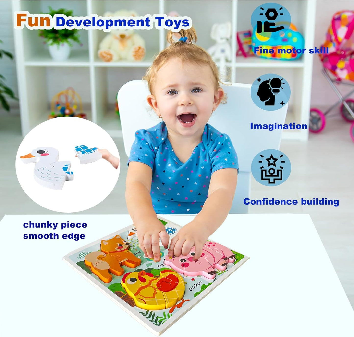 Farm Animal Puzzles for Toddlers 1-3, Gifts for 2 3 Years Old Girls Boys,Wooden Montessori Puzzle 2-4, Toddler Toys Learning Educational Toys Kids Ages 2-3