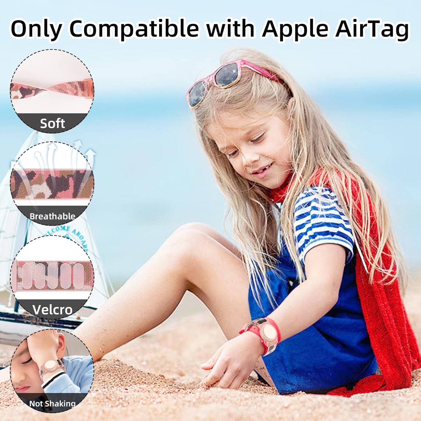 Compatible with Apple AirTag Bracelet for Kids, Camo Nylon Air Tag Wristband, Protective Case for Airtag GPS Tracker Holder, Adjustable Anti Lost Watch Band for Toddler Child Elder (Pink)