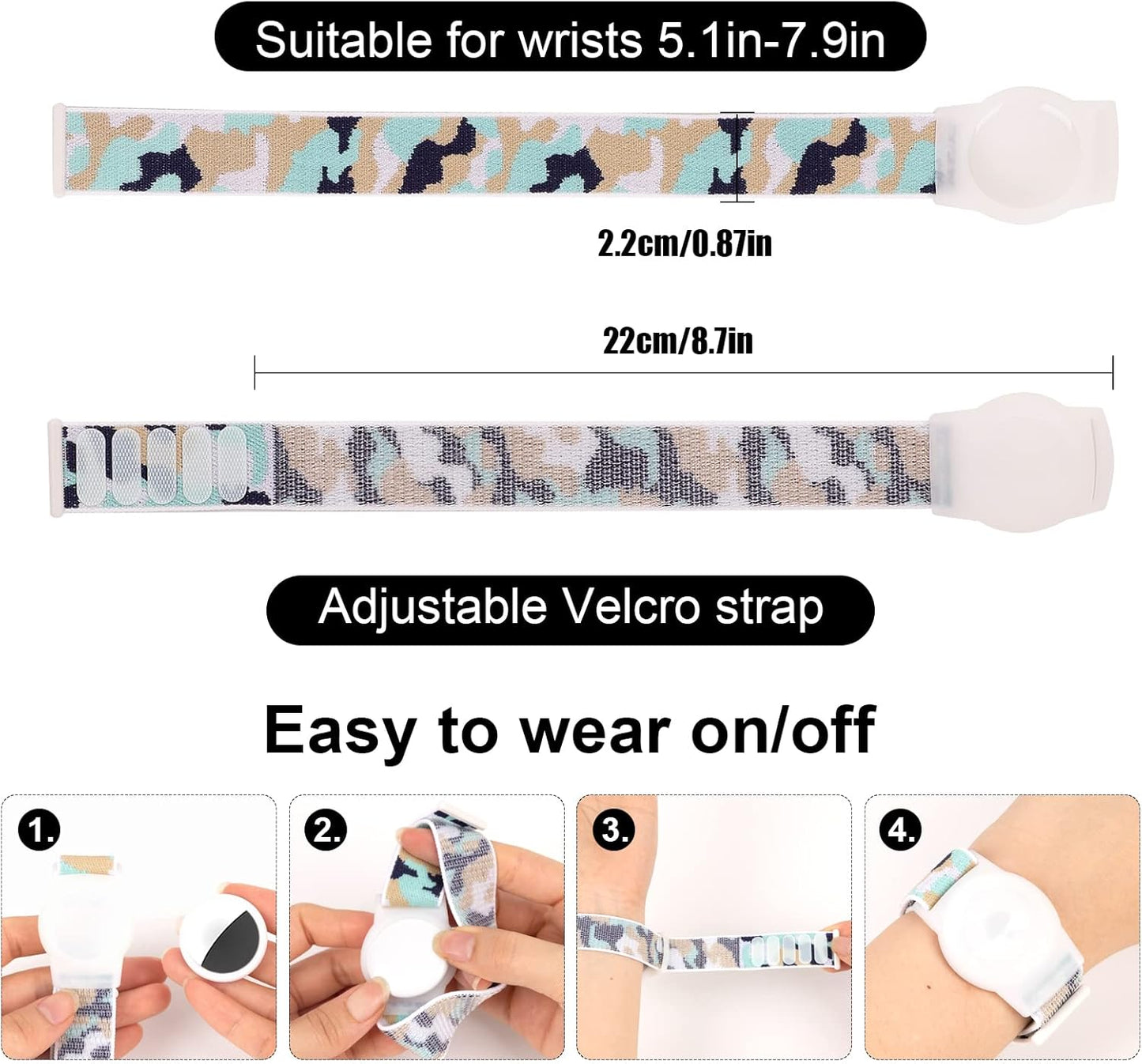 Compatible with Apple AirTag Bracelet for Kids, Camo Nylon Air Tag Wristband, Protective Case for Airtag GPS Tracker Holder, Adjustable Anti Lost Watch Band for Toddler Child Elder (Cyan)