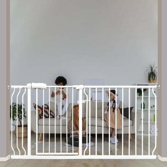 Extra Wide Baby & Dog Gate 62-67 Inch, Pressure Mounted No Drilling, Adjustable Indoor Safety Gate for Stairs & Wide Doorways - Metal Design for Kids and Pets, White