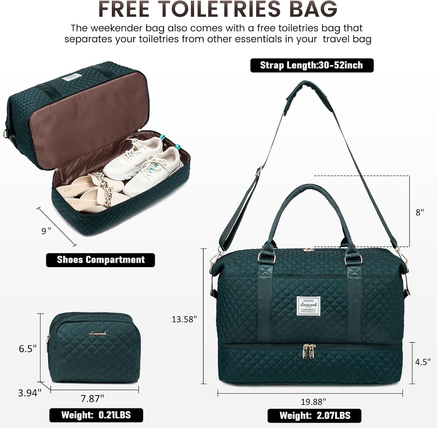 LOVEVOOK Travel Duffle Bag,Weekender Bags for Women with Shoe Compartment，Carry on Overnight Bag with Toiletry Bag,Gym Duffel Bag with Wet Pocket, Hospital Bags for Labor and Delivery