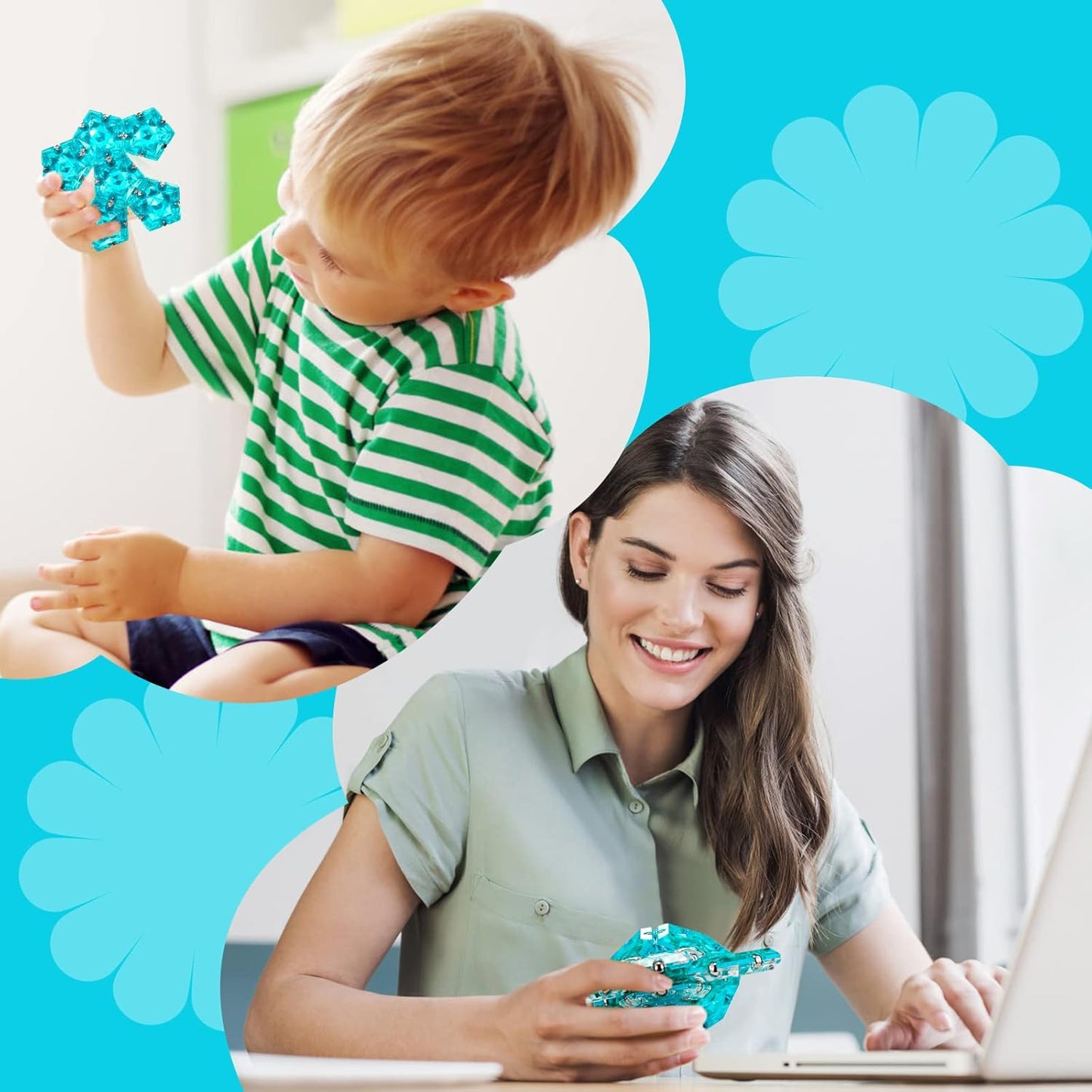 Magnetic Fidget Sphere - Pentagons Magnets Balls - 12 Piece Set - Crystal Bright Blue - Magnet Fidgets Toy - Creativity Beyond Imagination, Inspirational, Recreational, Desk Toys for Adults