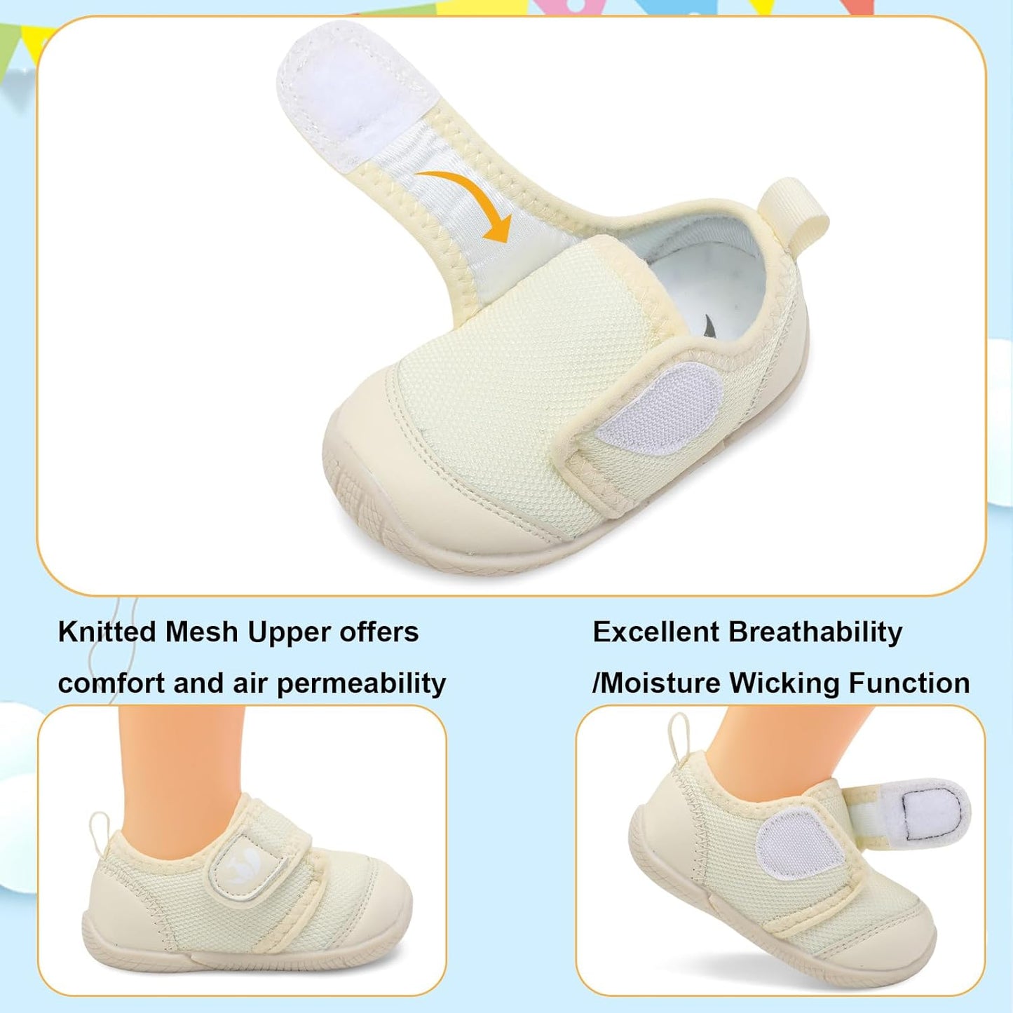 FEETCITY Baby First Walking Shoes Boys Girls Infant Sneakers Crib Shoes Breathable Lightweight Slip On Shoes