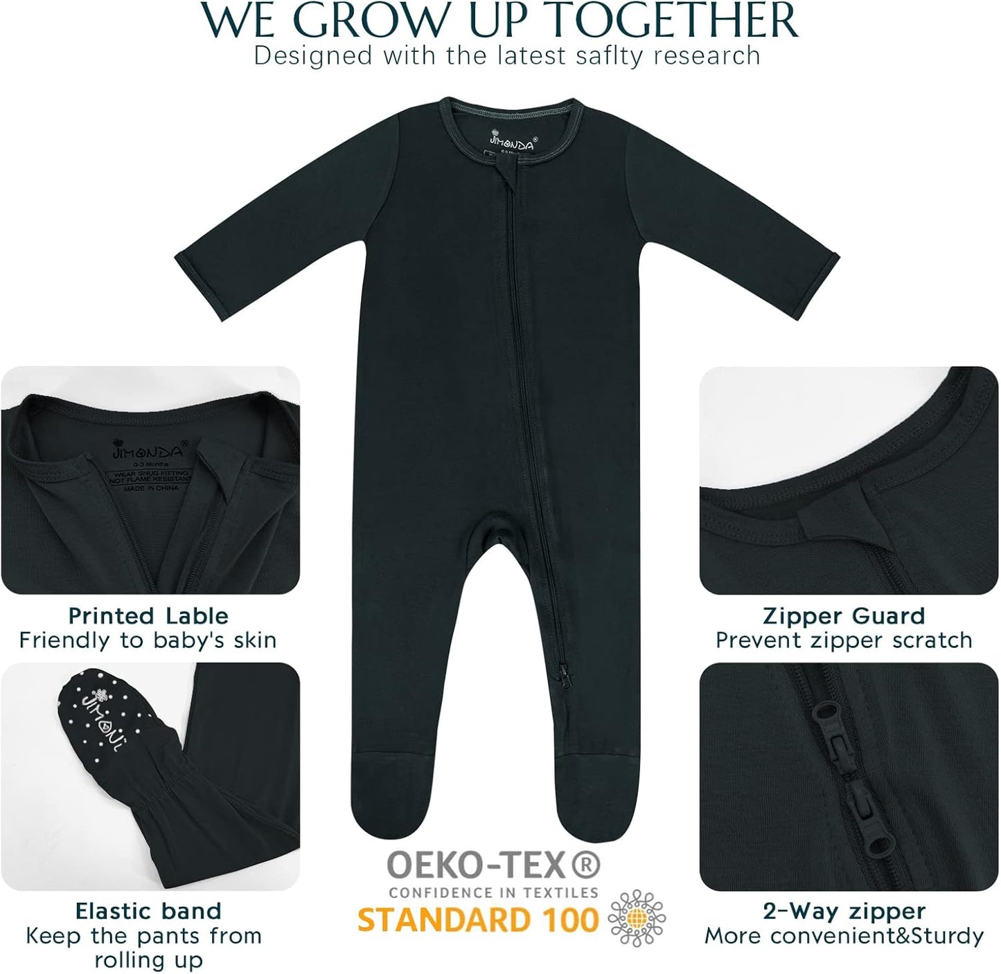 Jimonda Baby Romper Boys Girls Bamboo Pajamas 2-Way Zipper Footed Unisex Zip-Up Sleepers Sleep and Play pjs