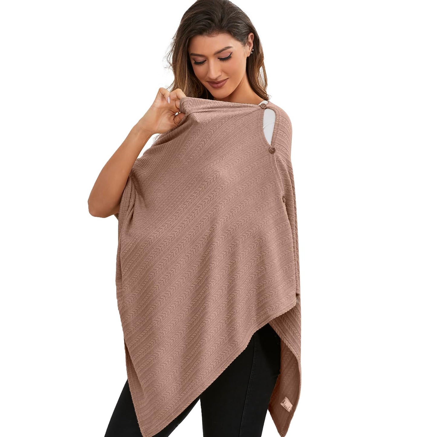 Nursing Cover for Baby Breastfeeding, Organic Cotton Knit Breastfeeding Cover, Warm Cozy Swaddle, Breathable and Soft, Wide Neck with Stretch for Easy View (Chestnut)