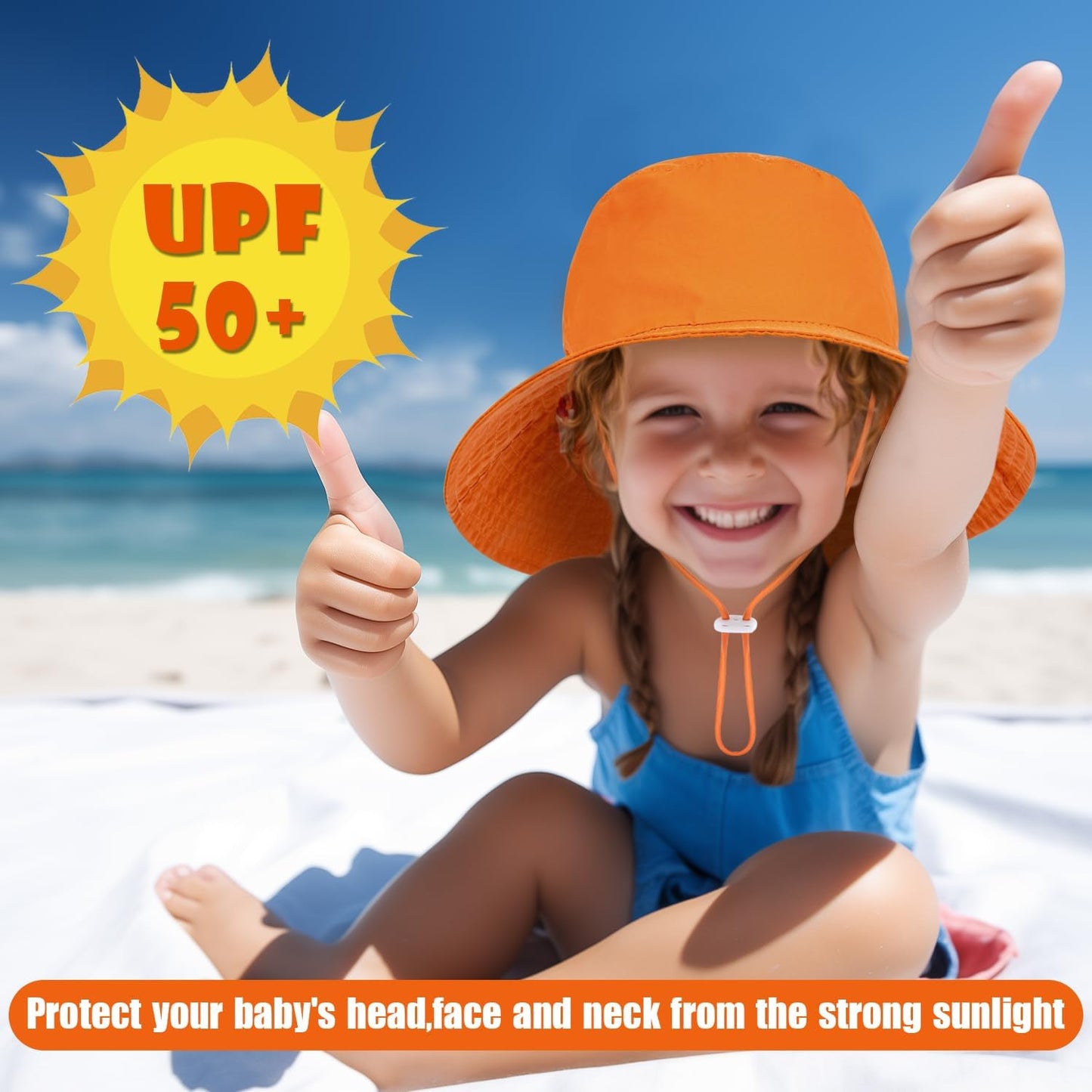 Baby Sun Hat Kids Summer UPF 50+ Toddler Bucket Hat Wide Brim Adjustable Beach Hats for Boys Girls Age 0-6 Years